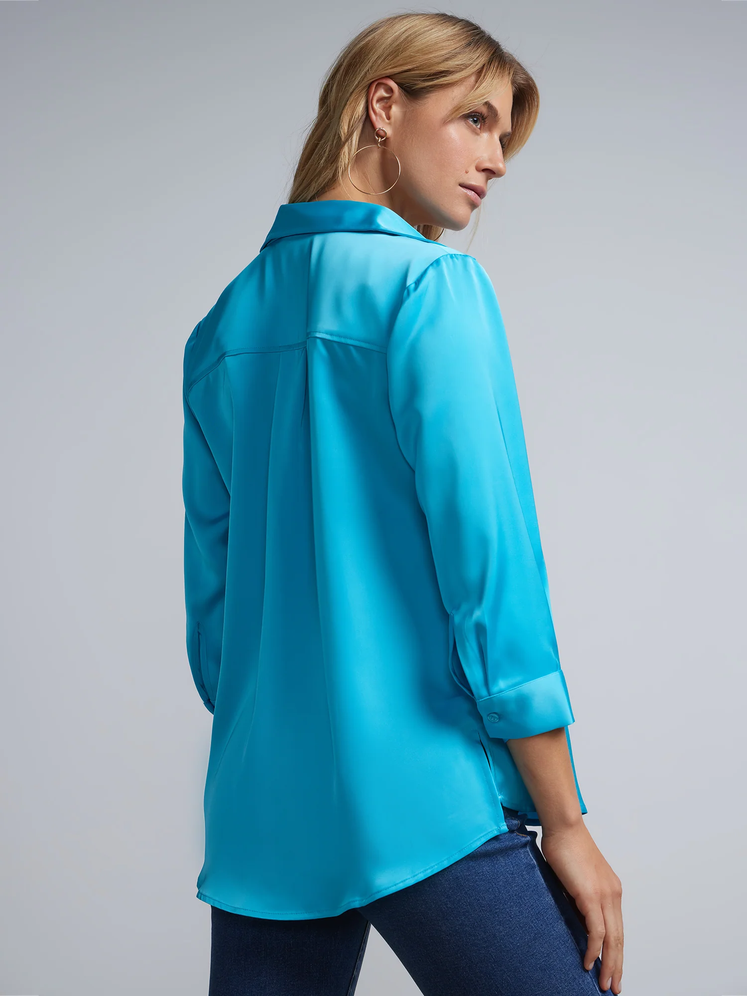 Button-Front Satin-Effect Blouse - Image 8