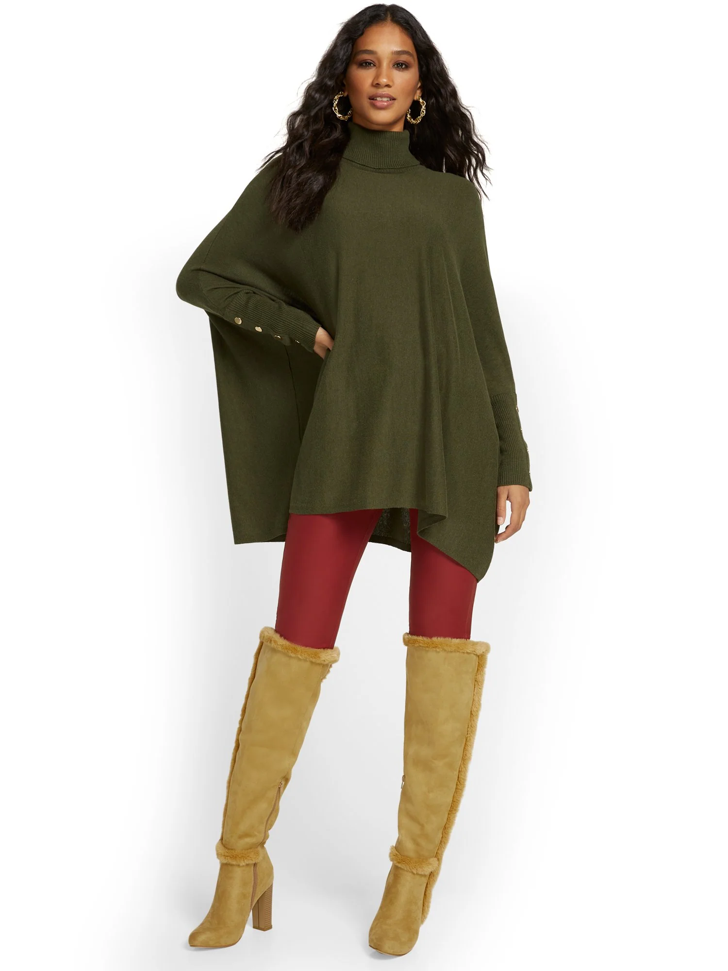 Button-Sleeve Turtleneck Poncho - Image 10