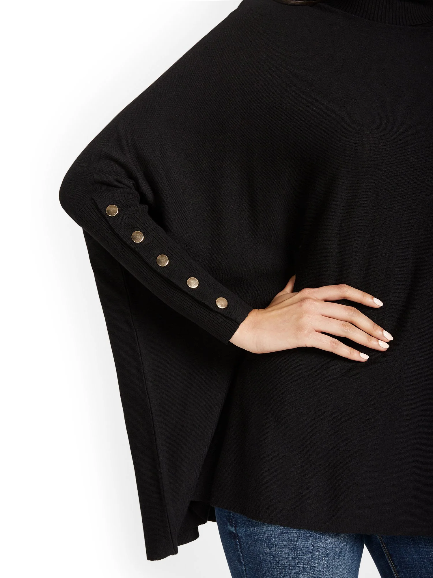 Button-Sleeve Turtleneck Poncho - Image 4