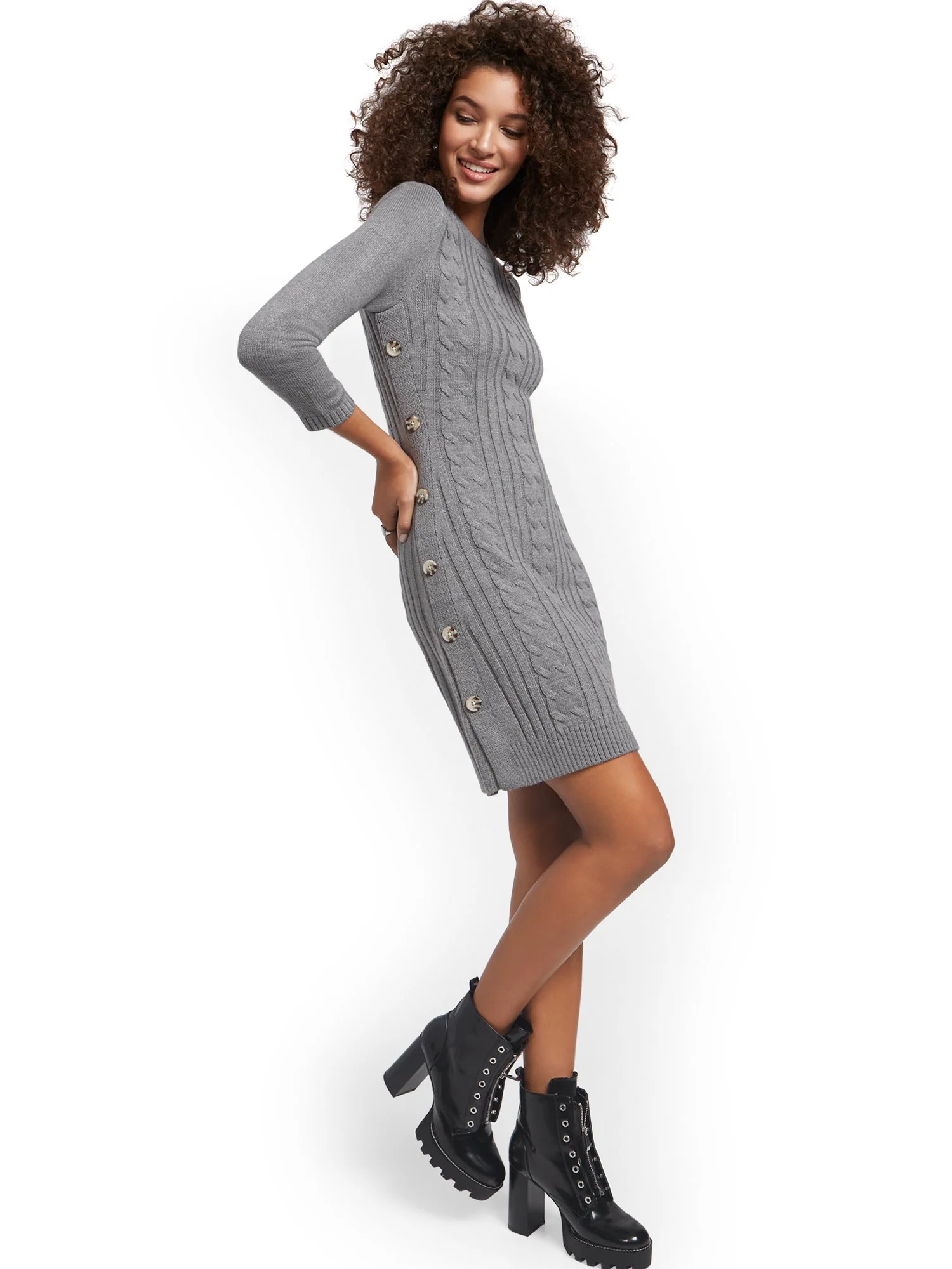 Button-Trim Cable-Knit Sweater Dress - Image 5