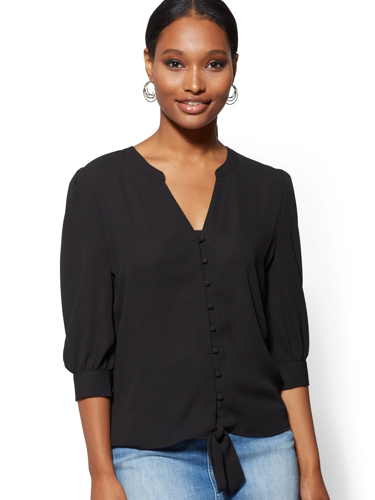 Buttoned Tie-Front Blouse - Soho Soft Blouse - Image 2