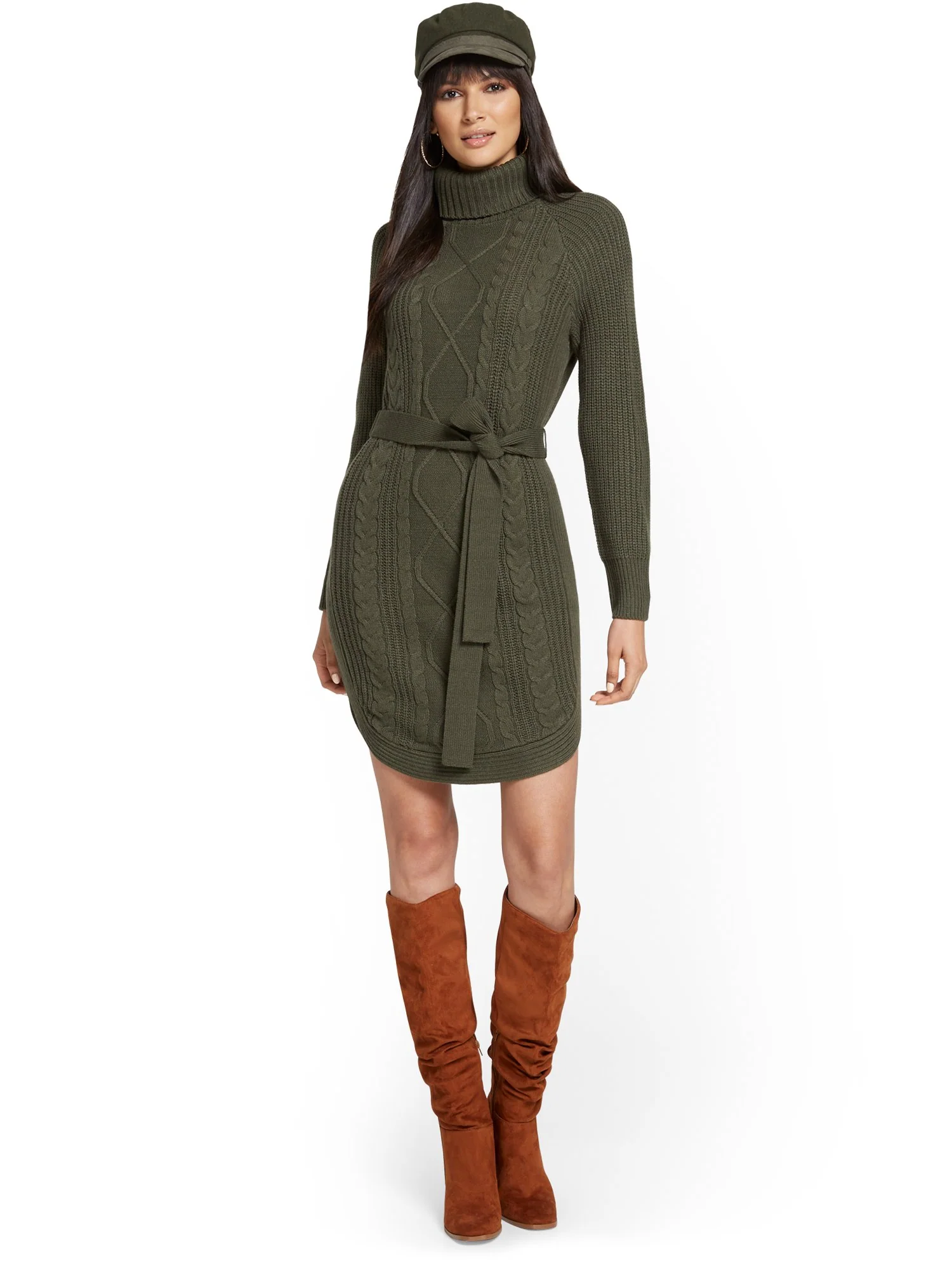 Cable-Front Sweater Dress