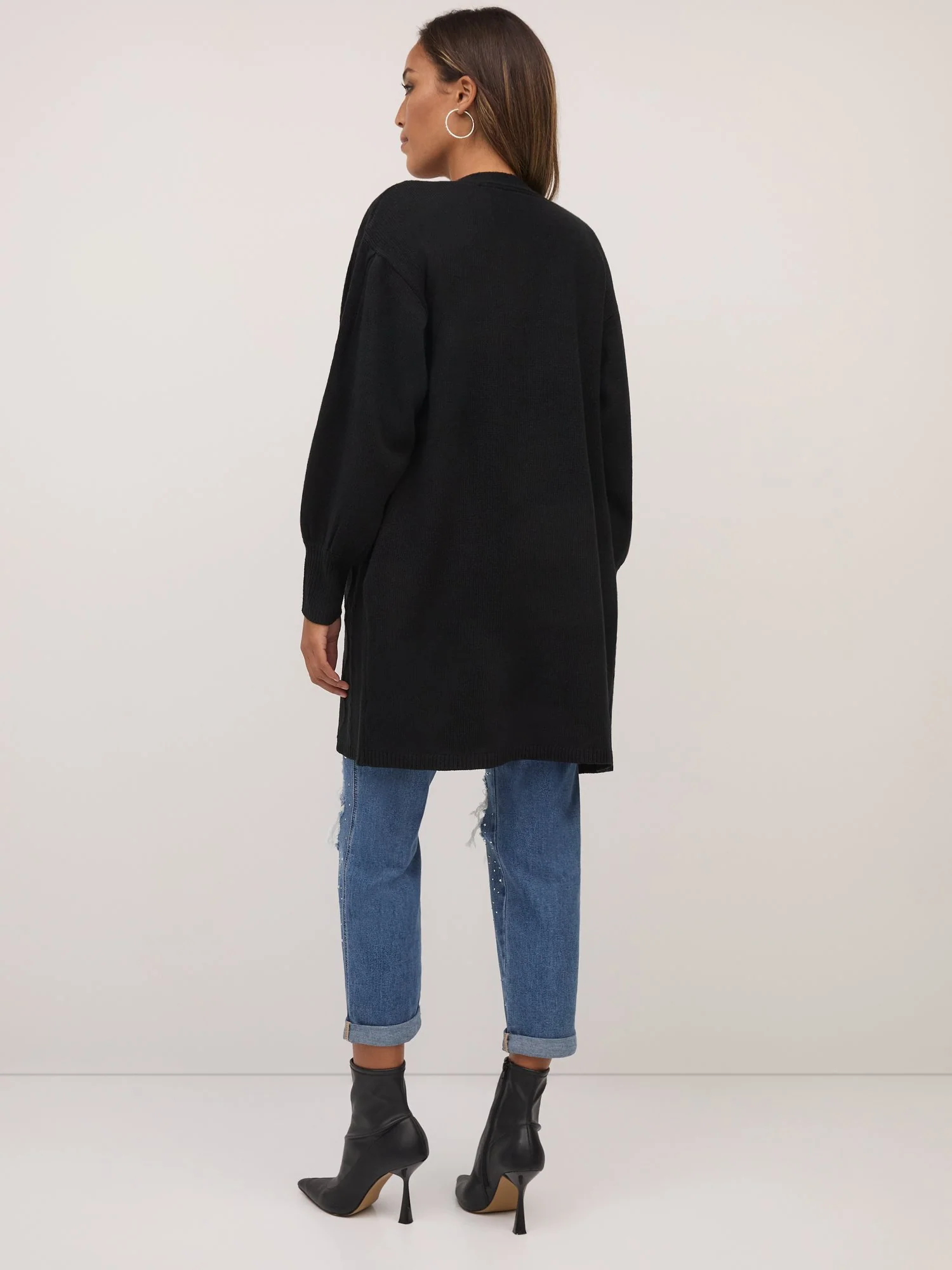 Cable-Knit Balloon-Sleeve Cardigan - Image 3