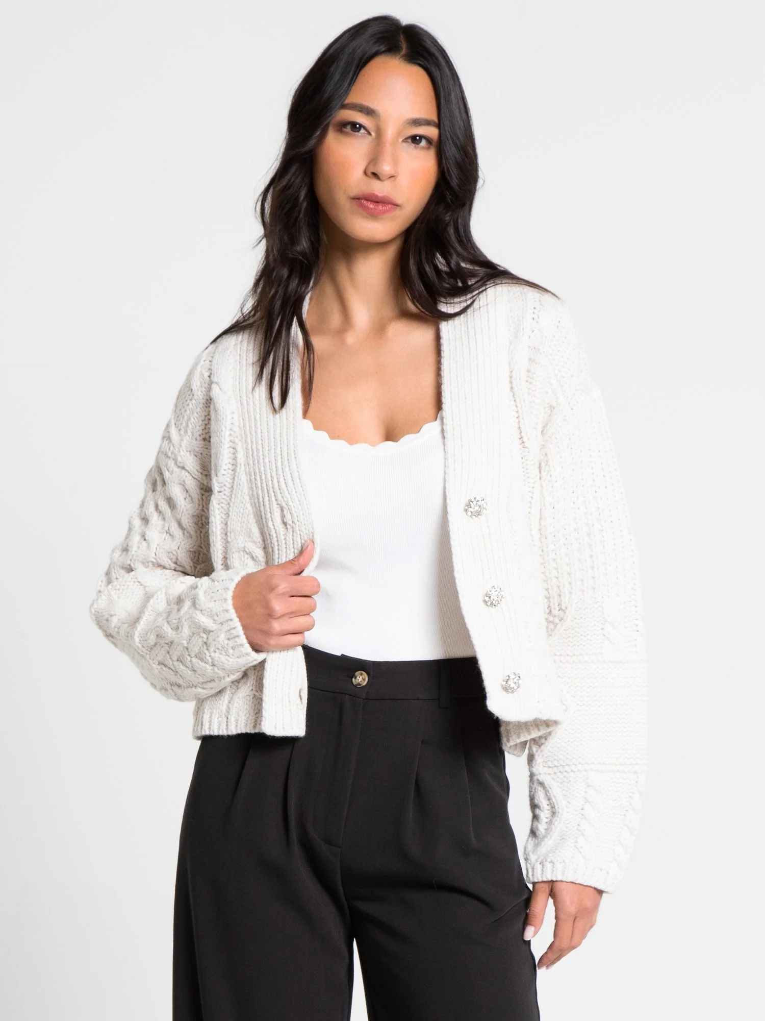 Cable Knit Cropped Cardigan - Endless Rose