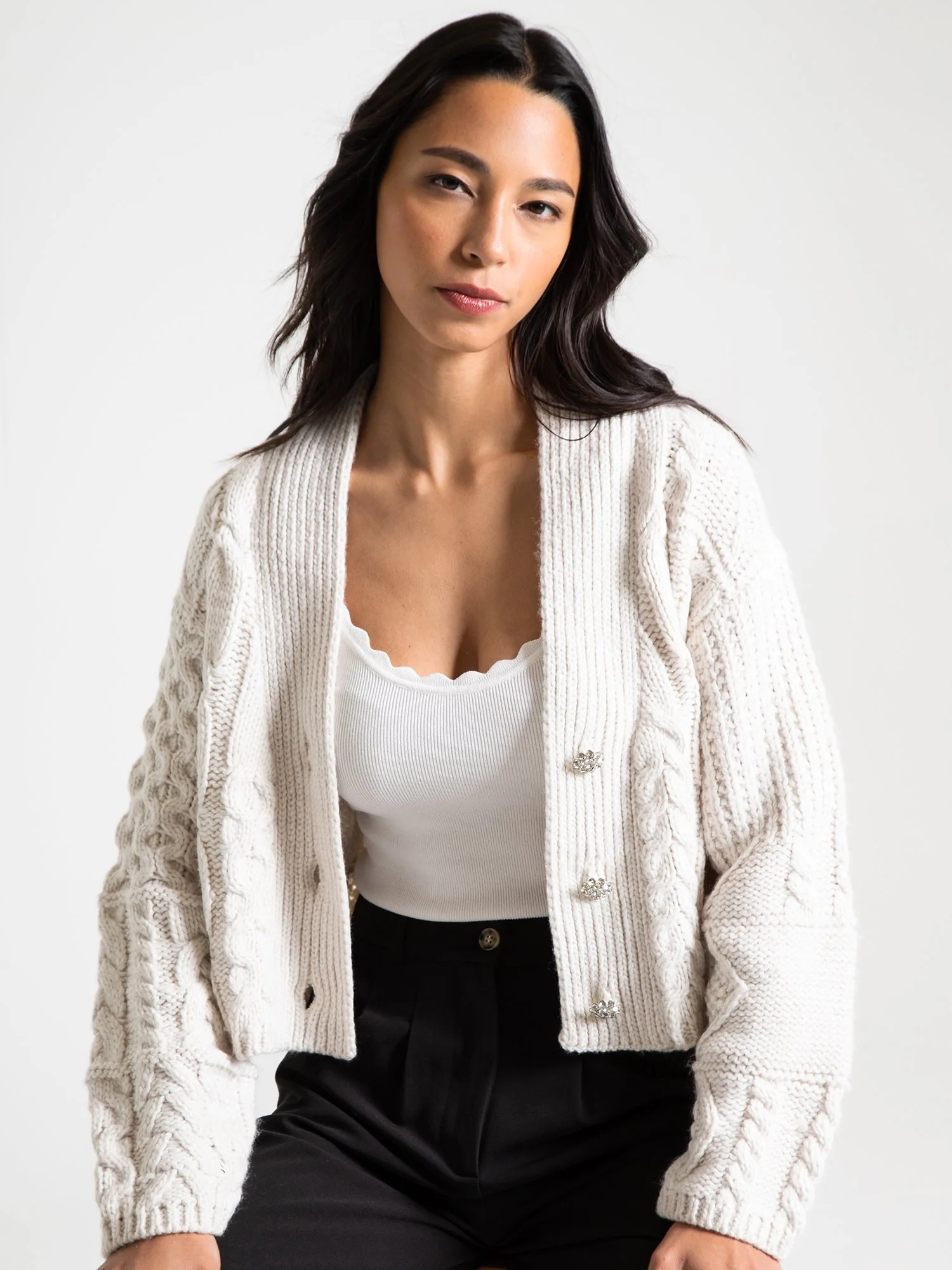 Cable Knit Cropped Cardigan - Endless Rose - Image 3