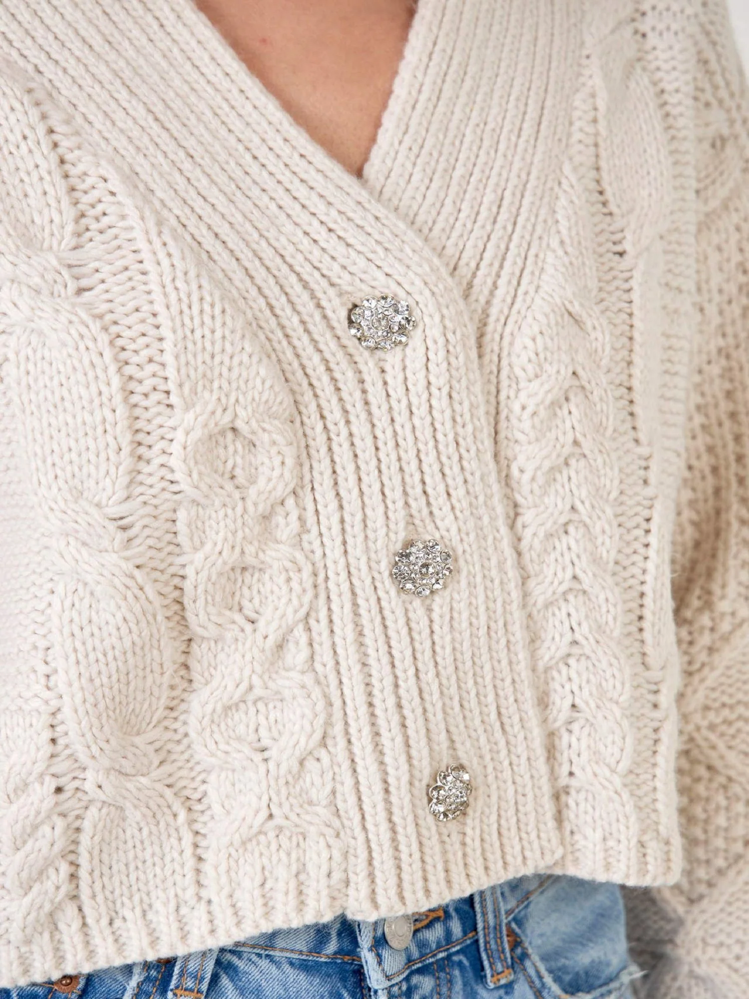 Cable Knit Cropped Cardigan - Endless Rose - Image 5