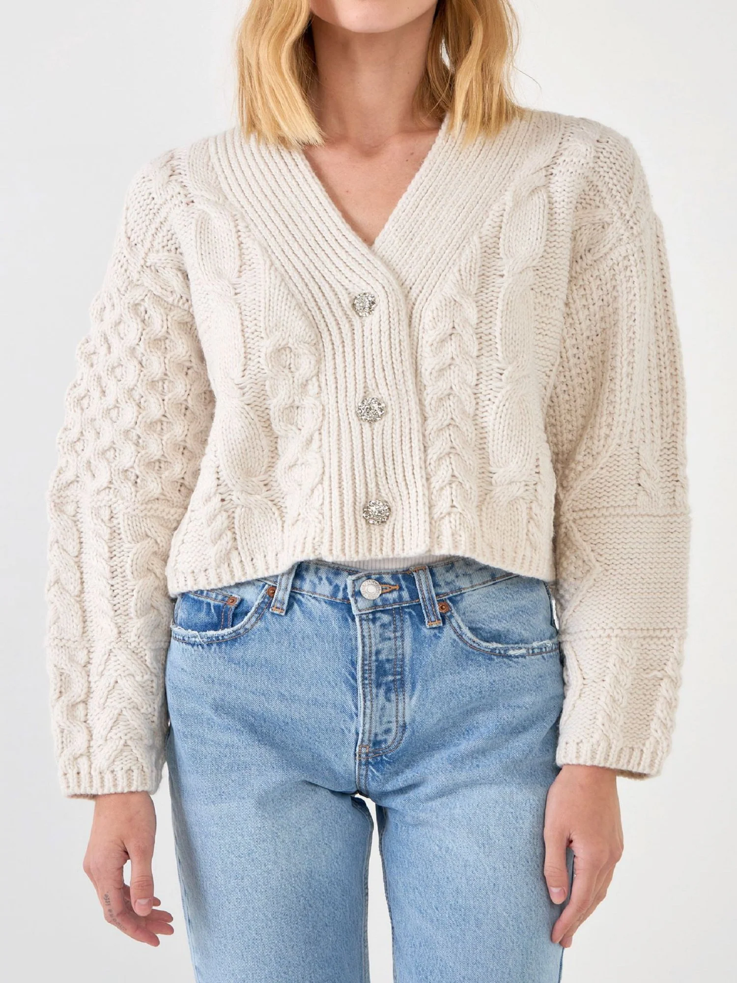 Cable Knit Cropped Cardigan - Endless Rose - Image 6