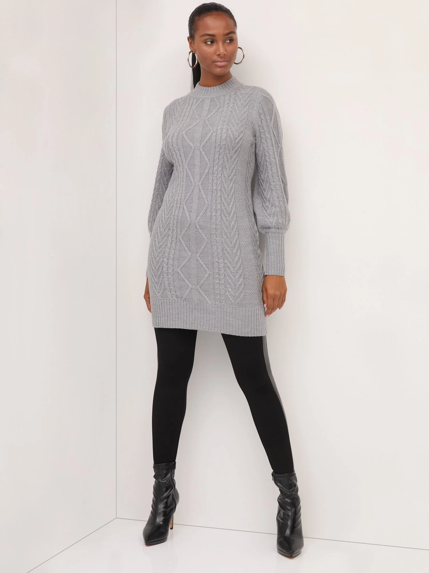 Cable-Knit Mock-Neck Sweater Dress - Image 4