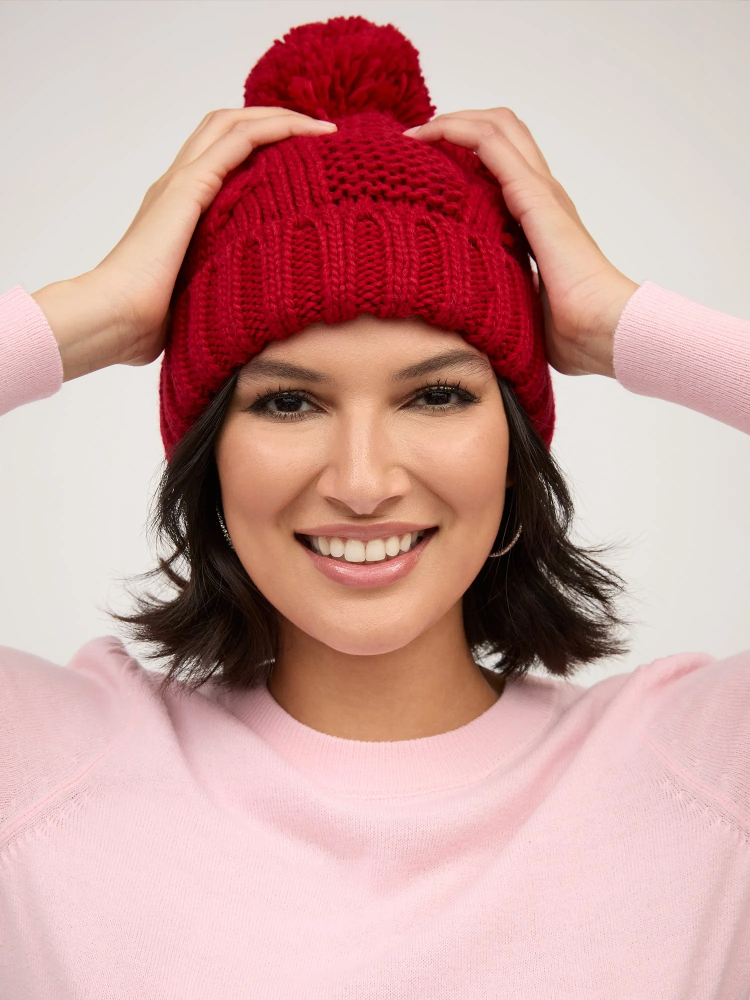 Cable-Knit Pom-Pom Beanie Hat - Image 11