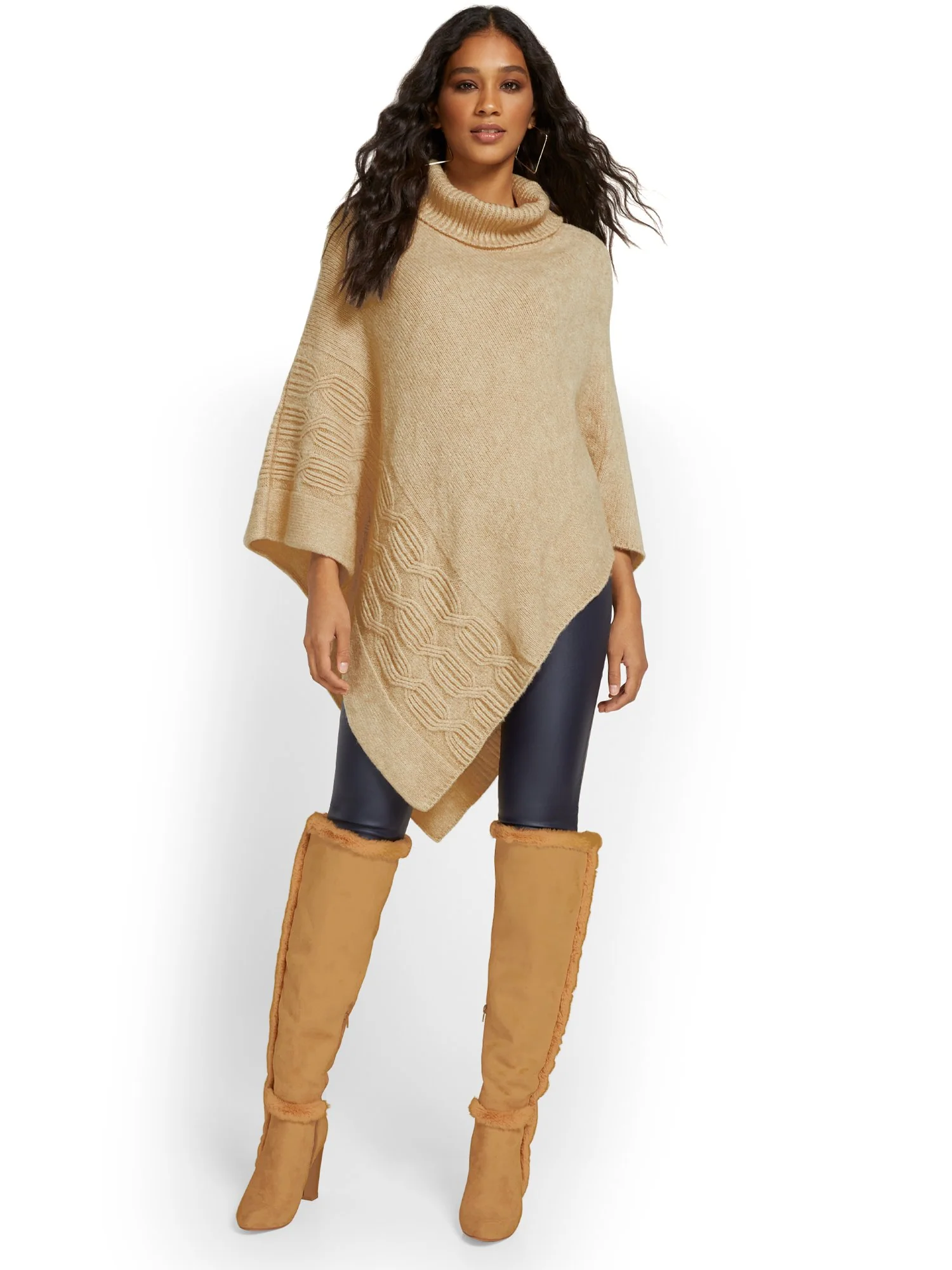Cable-Knit Turtleneck Poncho - Image 5
