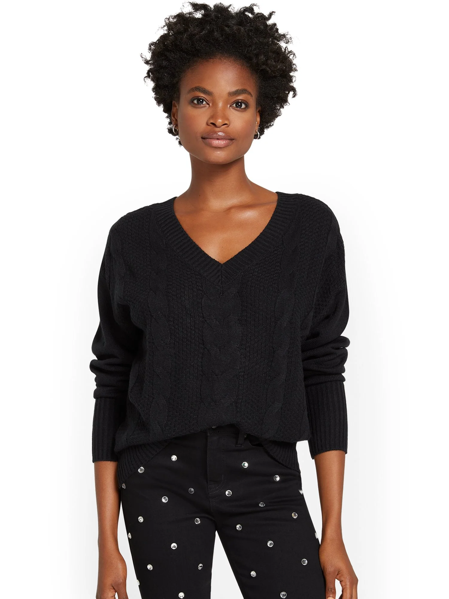 Cable-Knit V-Neck Sweater