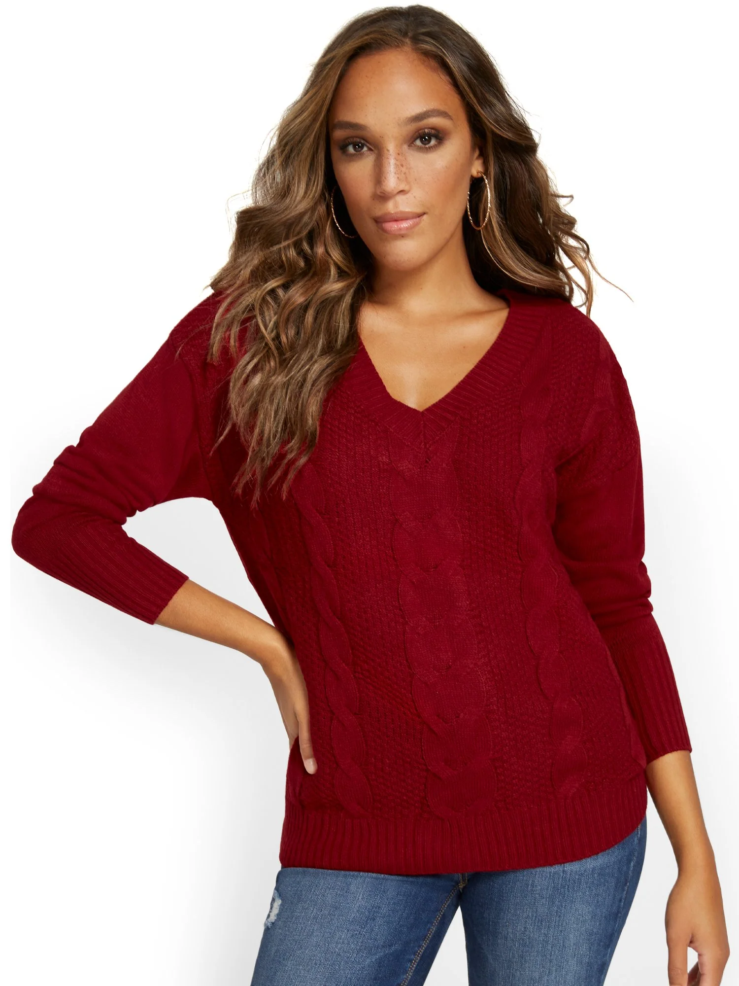 Cable-Knit V-Neck Sweater - Image 11