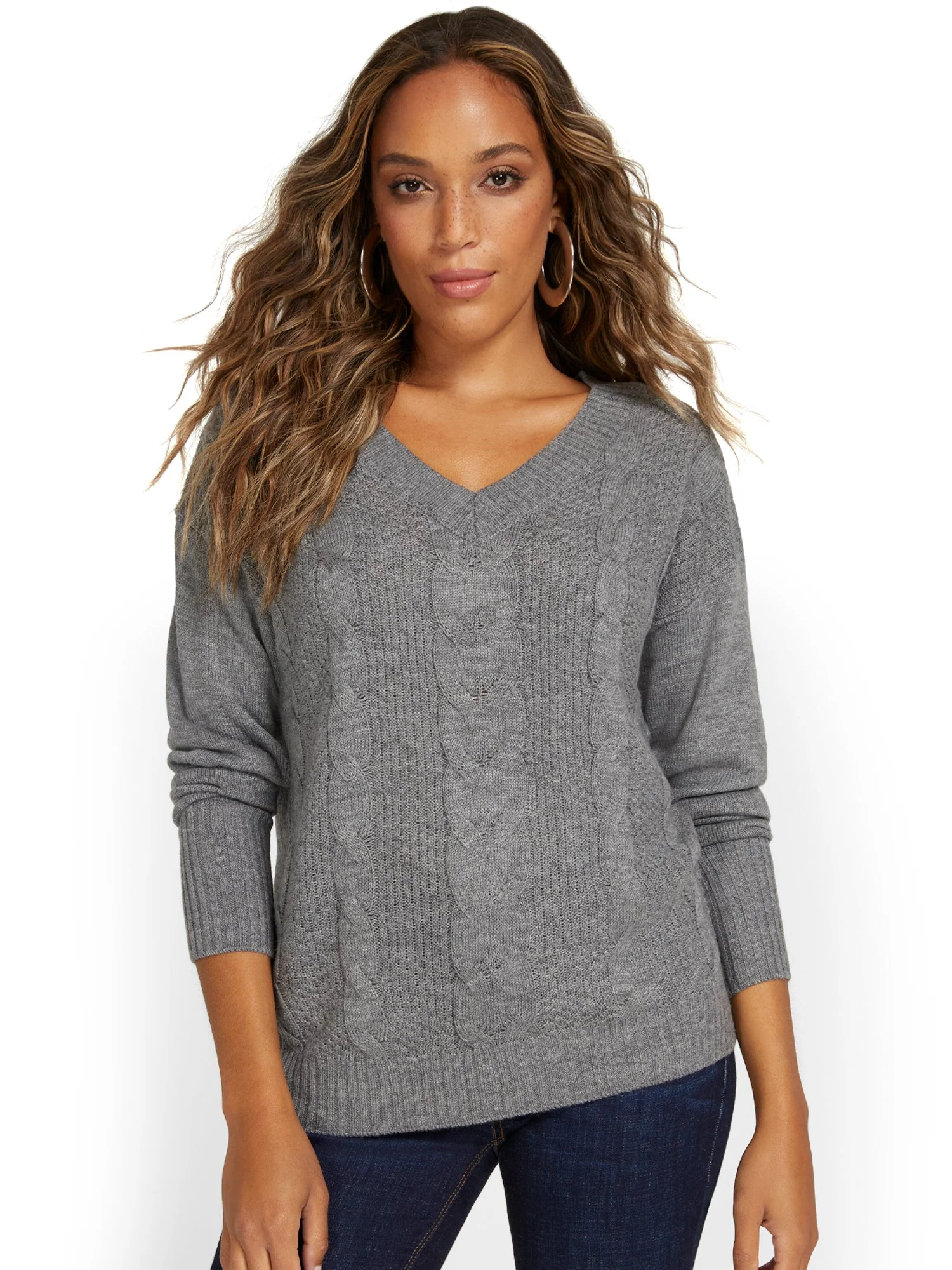 Cable-Knit V-Neck Sweater - Image 6