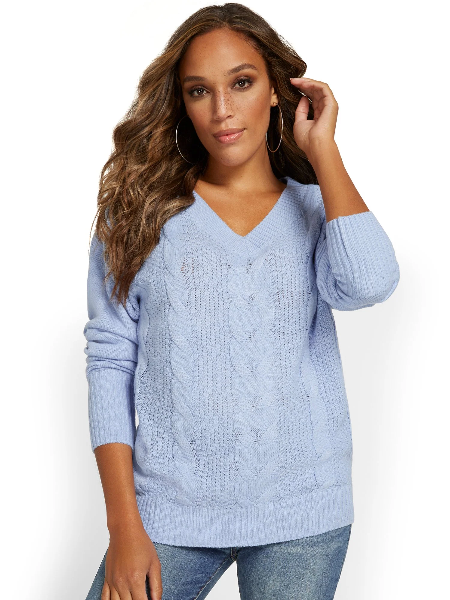 Cable-Knit V-Neck Sweater - Image 9