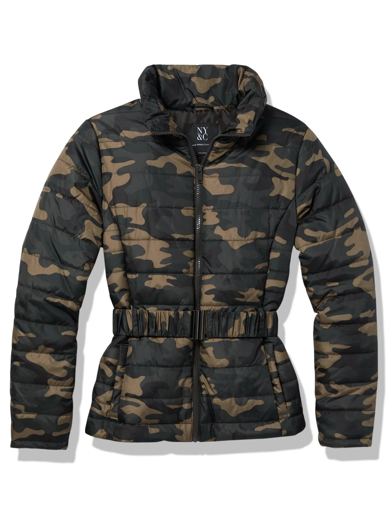 Camo-Print Belted Puffer Jacket - Image 2