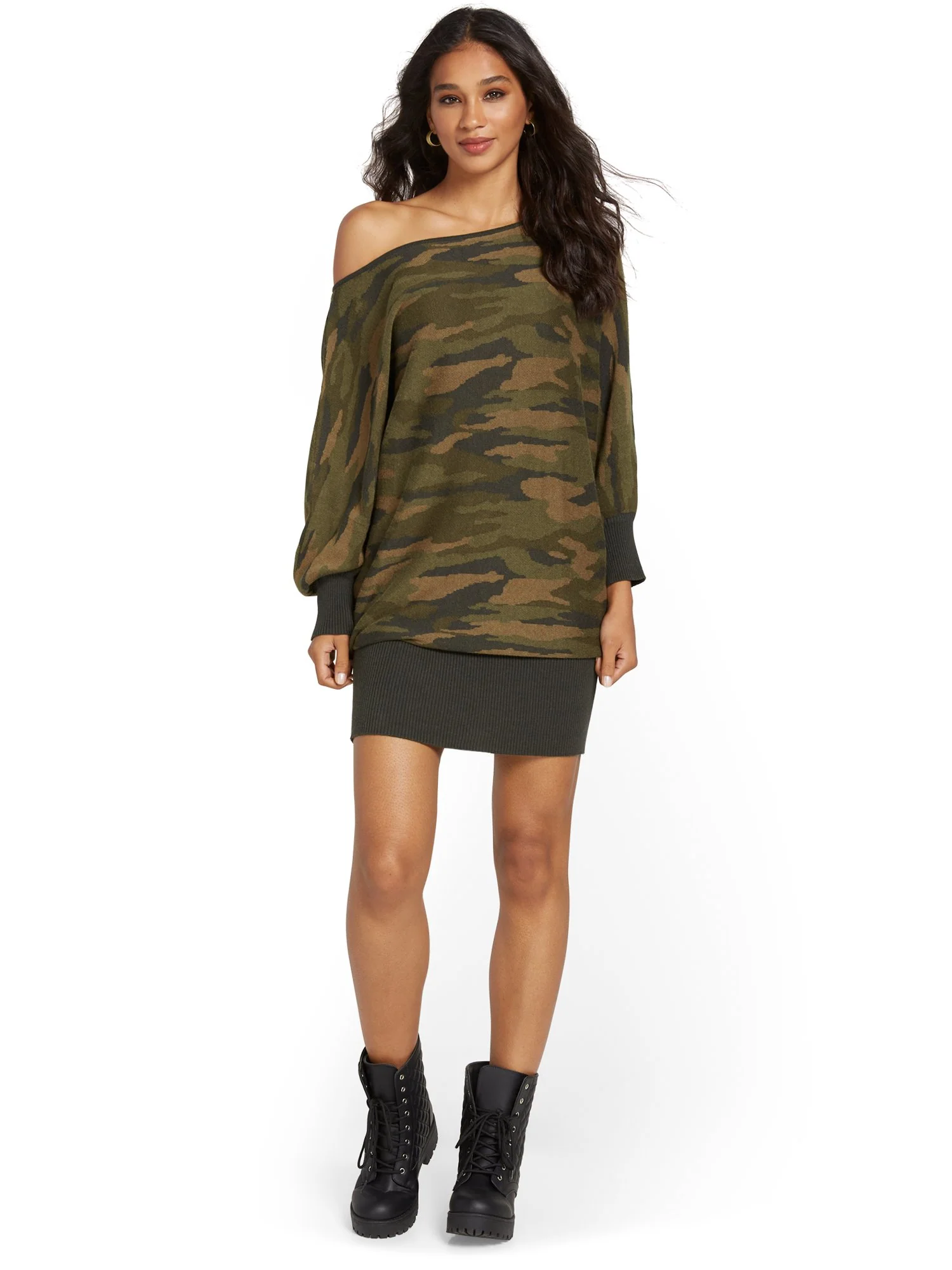 Camo-Print Dolman Sweater Dress - Image 2