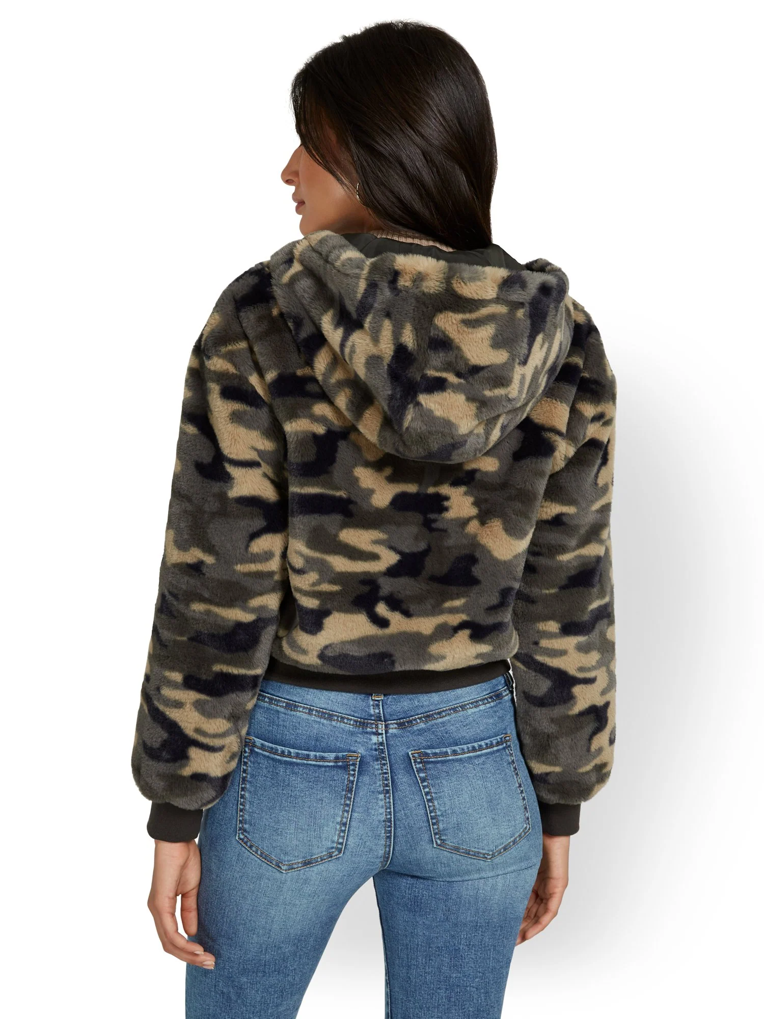 Camo-Print Reversible Hooded Faux-Fur Jacket - Image 3