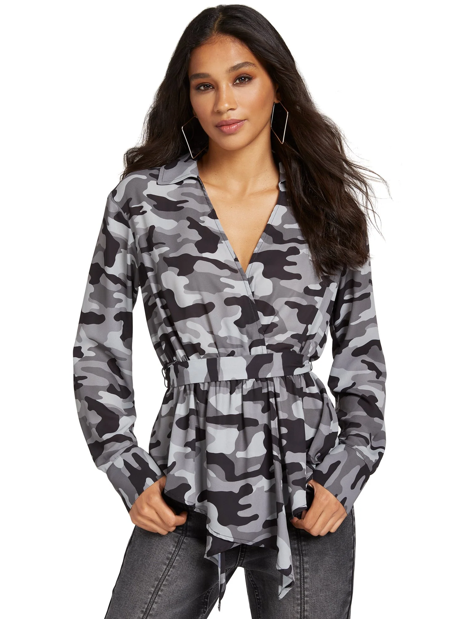 Camo-Print Tie-Front V-Neck Top - Image 5