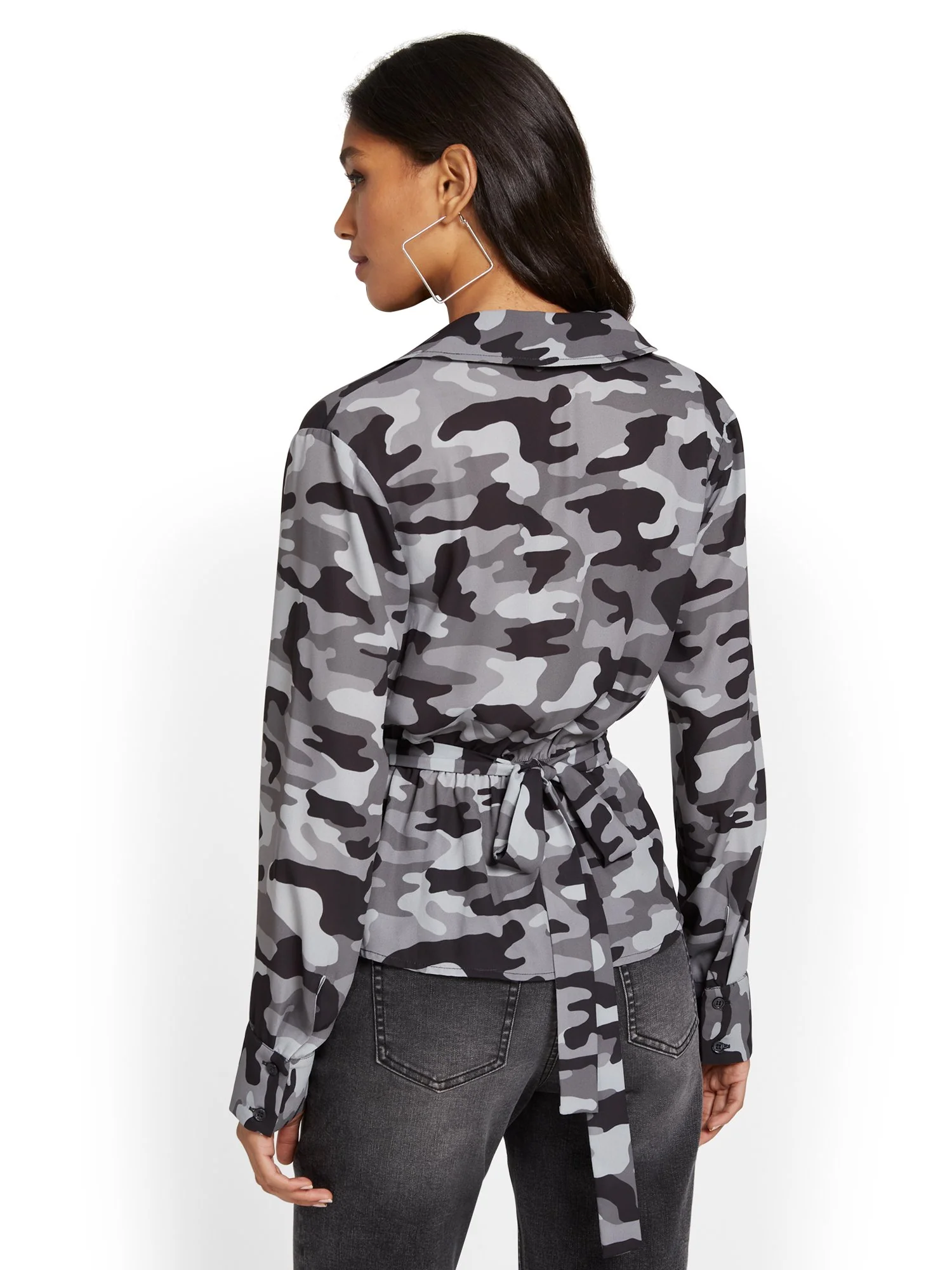 Camo-Print Tie-Front V-Neck Top - Image 6