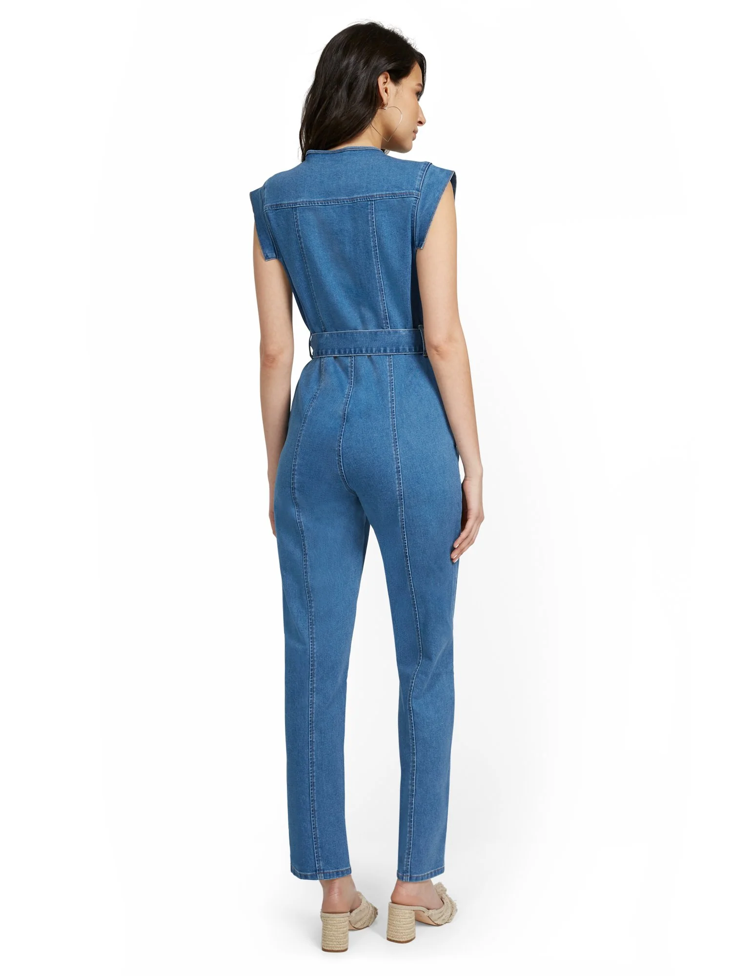 Cap-Sleeve Utility Denim Jumpsuit - Image 3