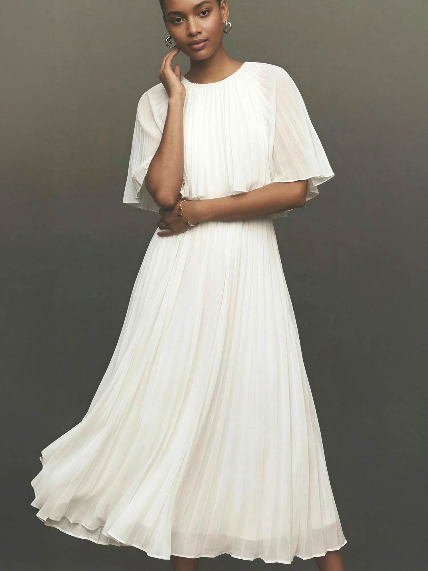Cape Pleated Woven Midi Dress - Image 2
