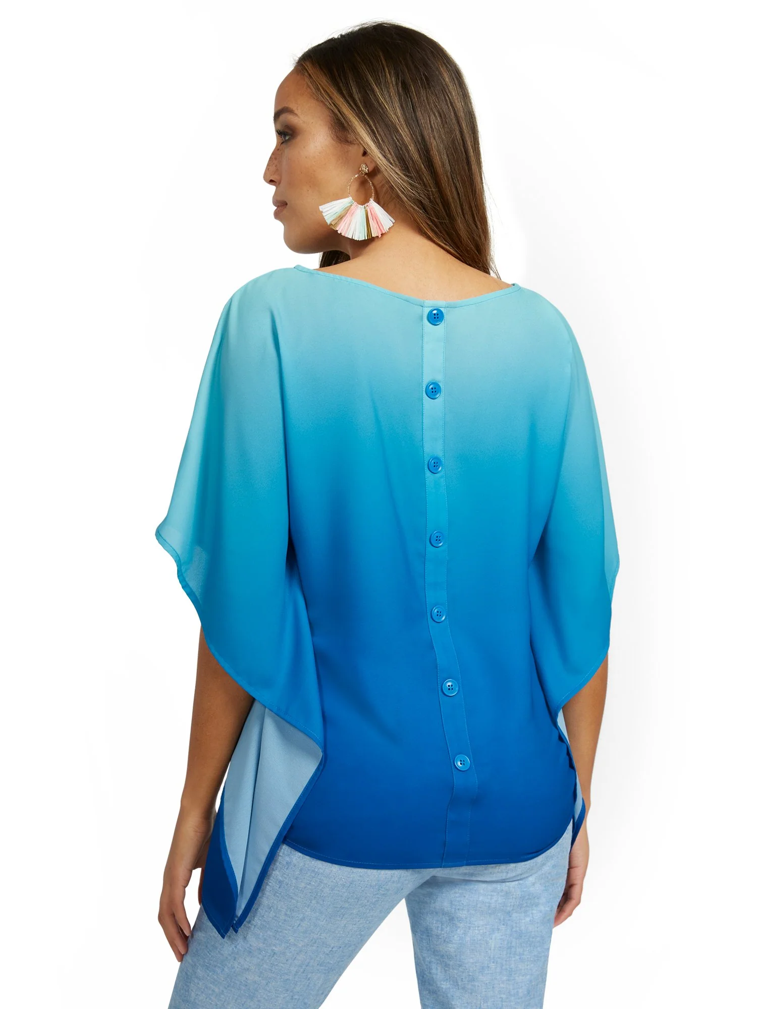 Cape-Sleeve Button-Back Blouse - Image 3