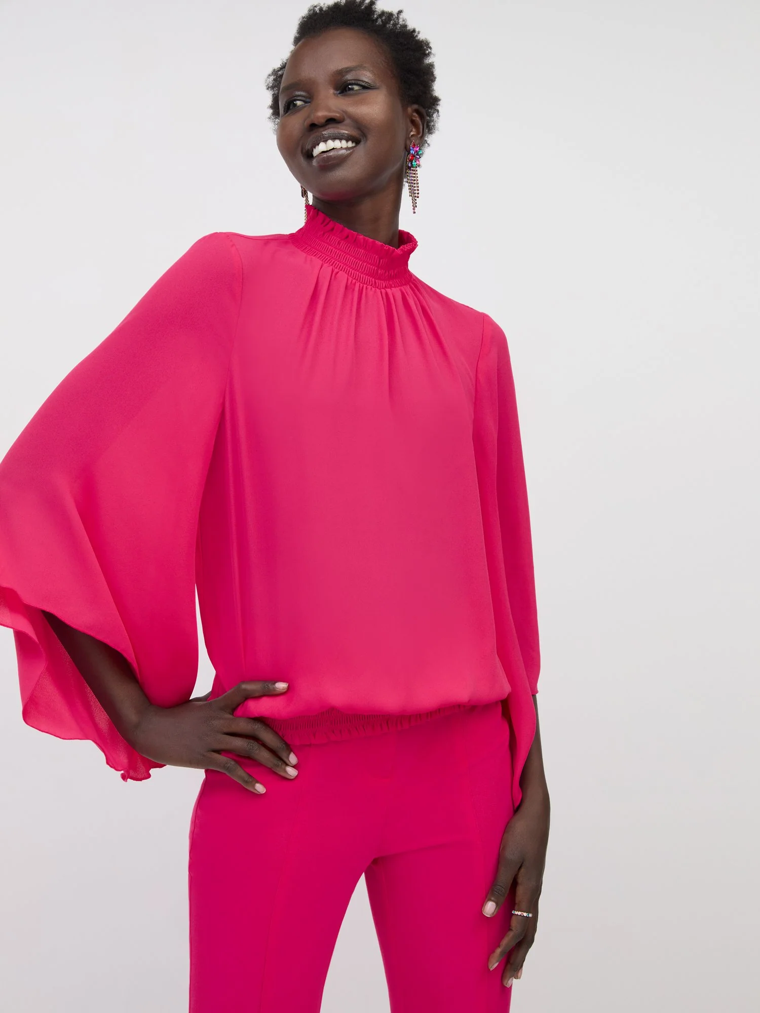 Cape-Sleeve Mock-Neck Blouse - Image 5