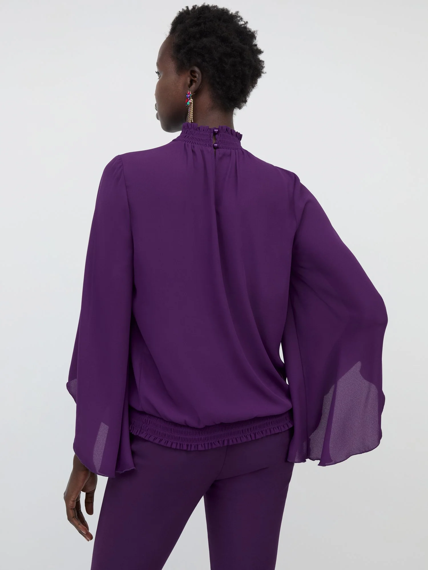 Cape-Sleeve Mock-Neck Blouse - Image 9