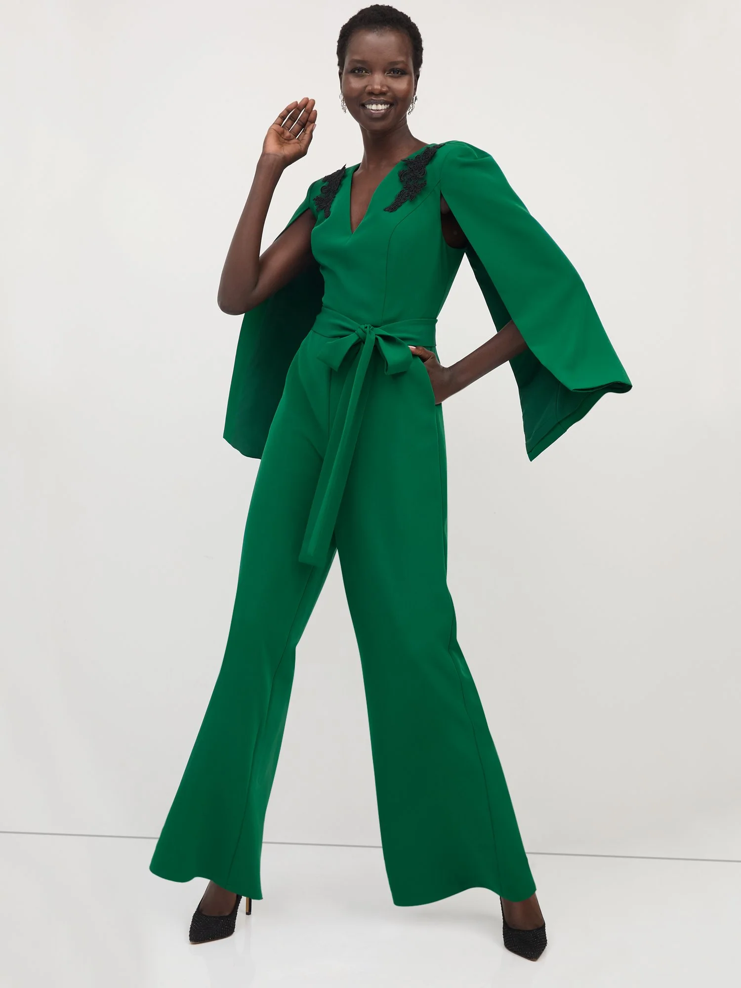 Cape-Sleeve Tie-Waist Jumpsuit - Image 2