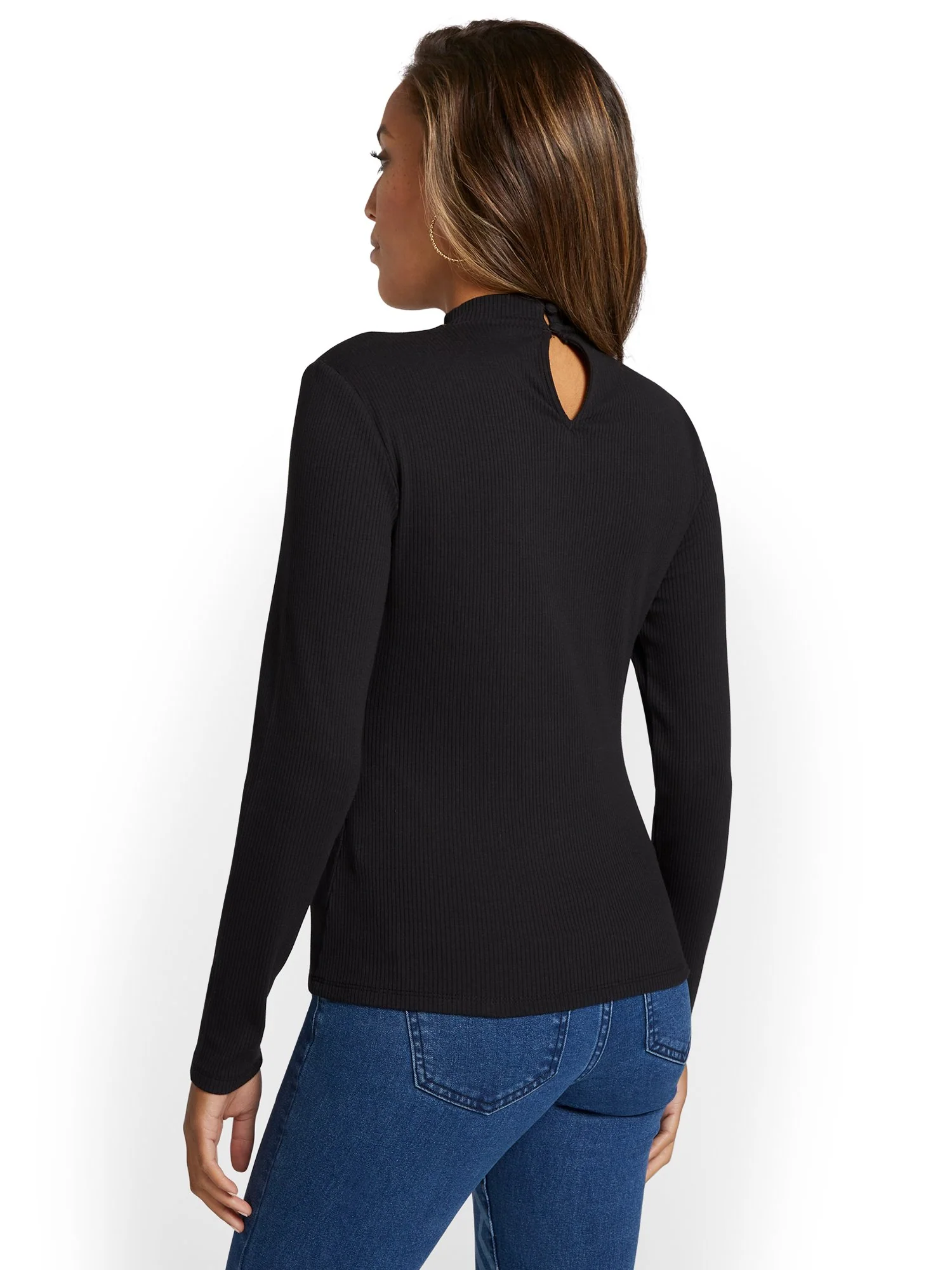 Chain-Accent Ribbed Mock-Neck Top - Image 3