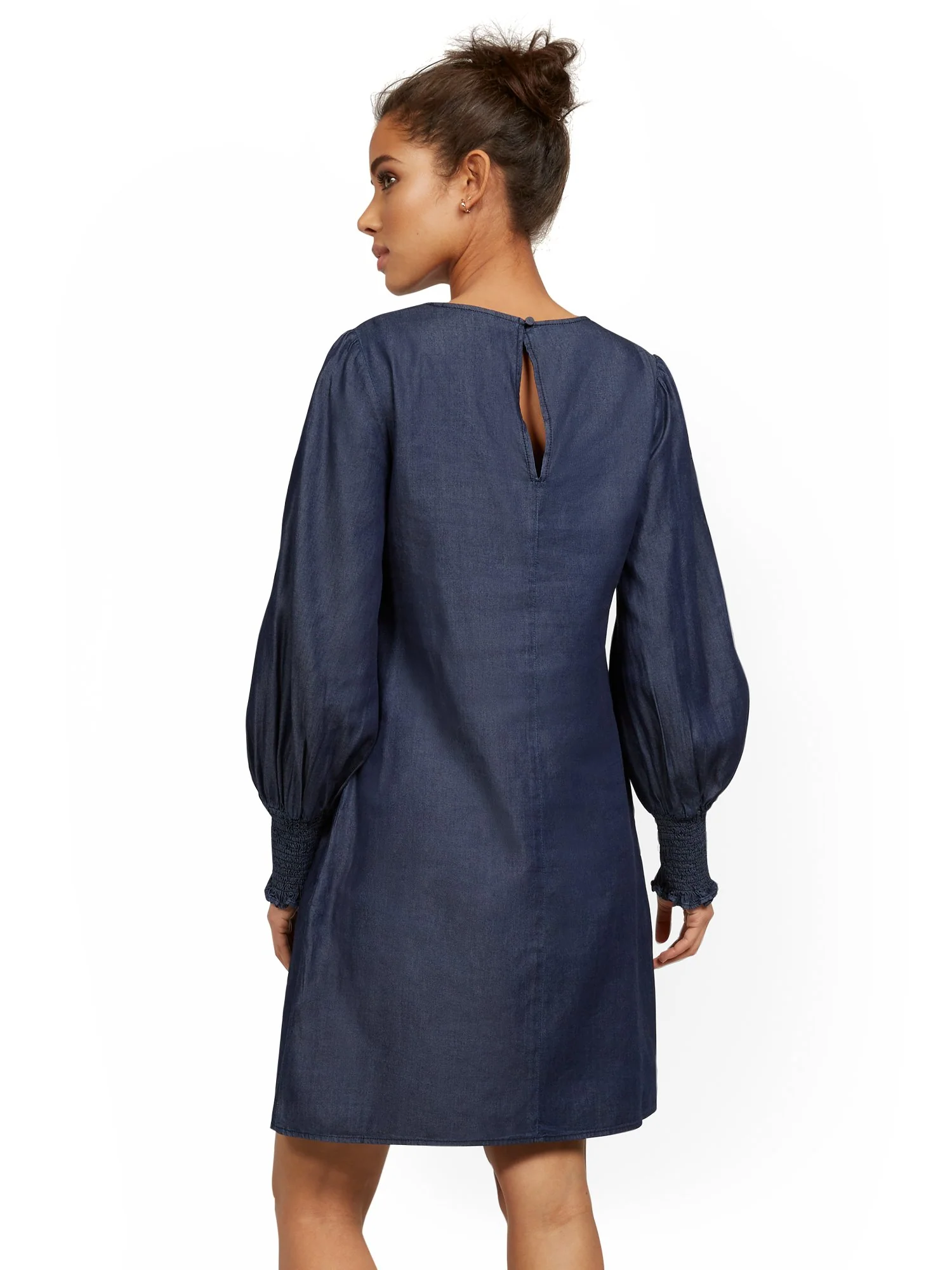 Chambray Balloon-Sleeve Shift Dress - Image 3
