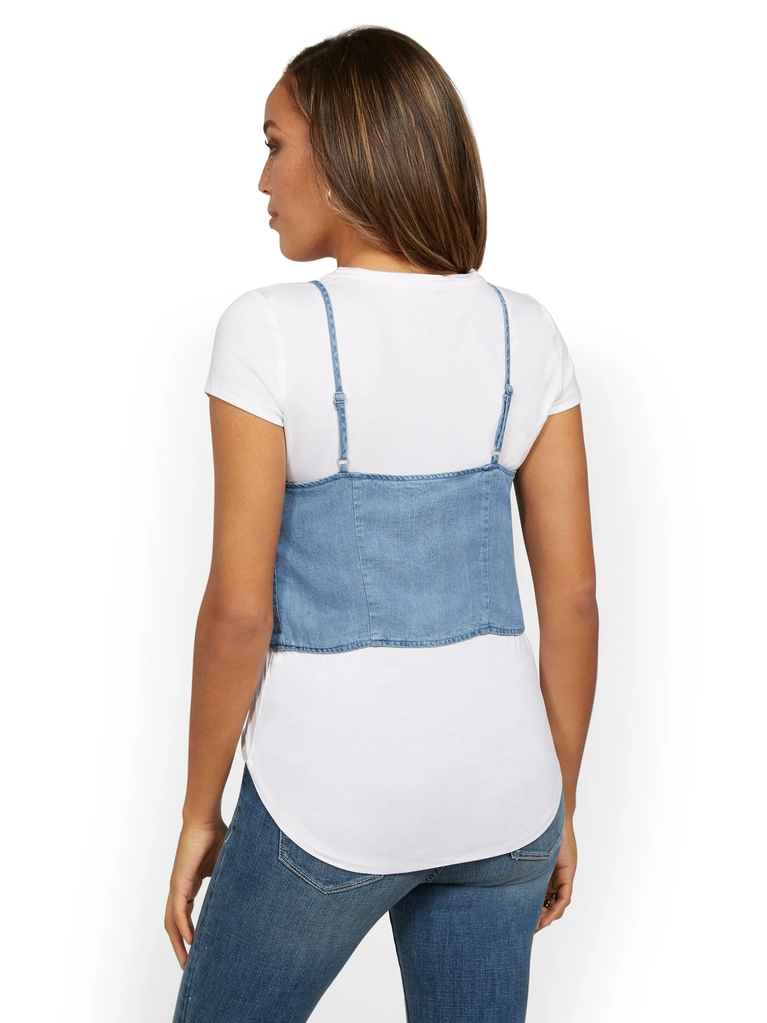 Chambray Bustier-Tank Twofer Top - Image 3