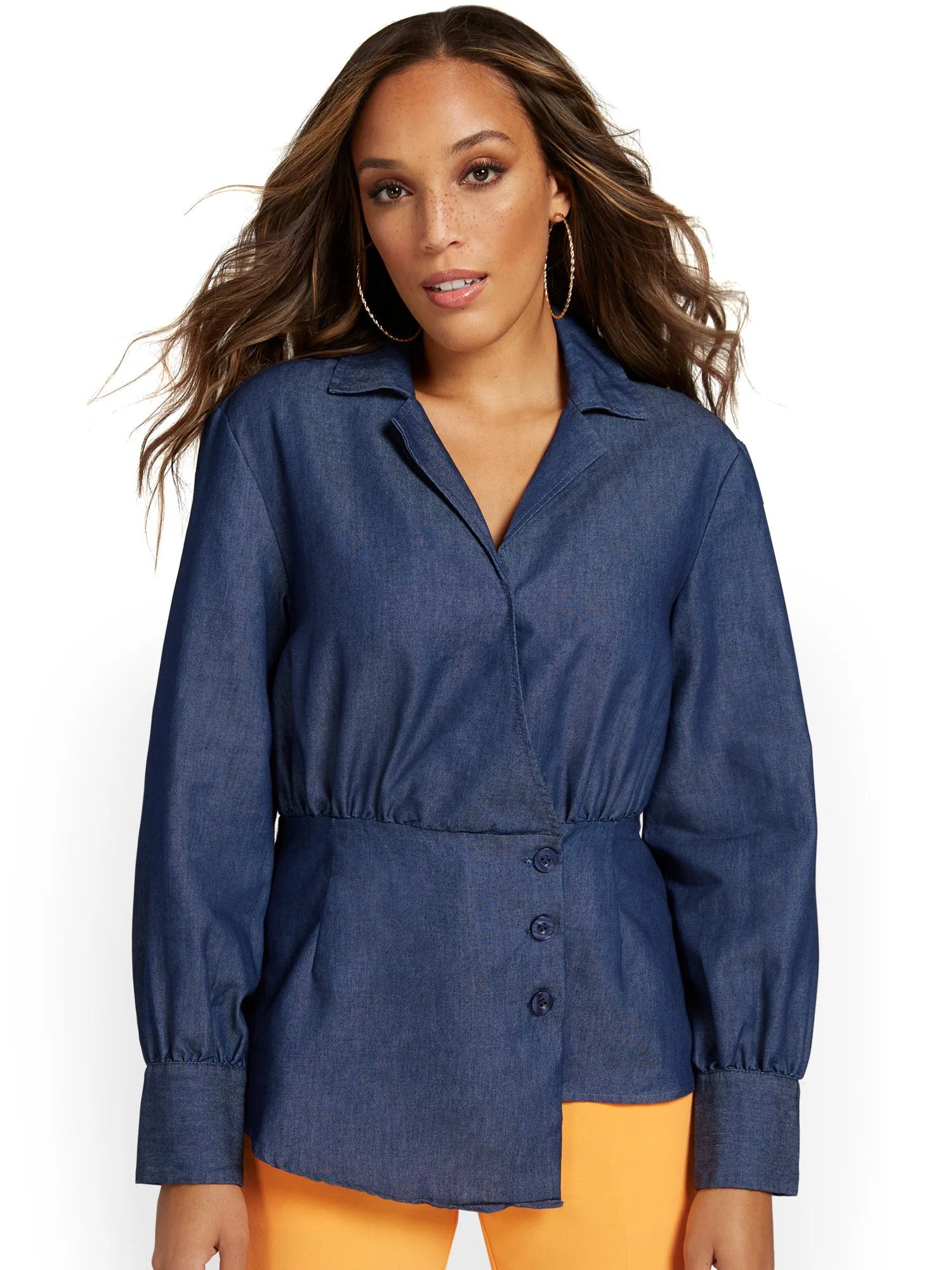 Chambray Button-Detail Collared Shirt - Image 2