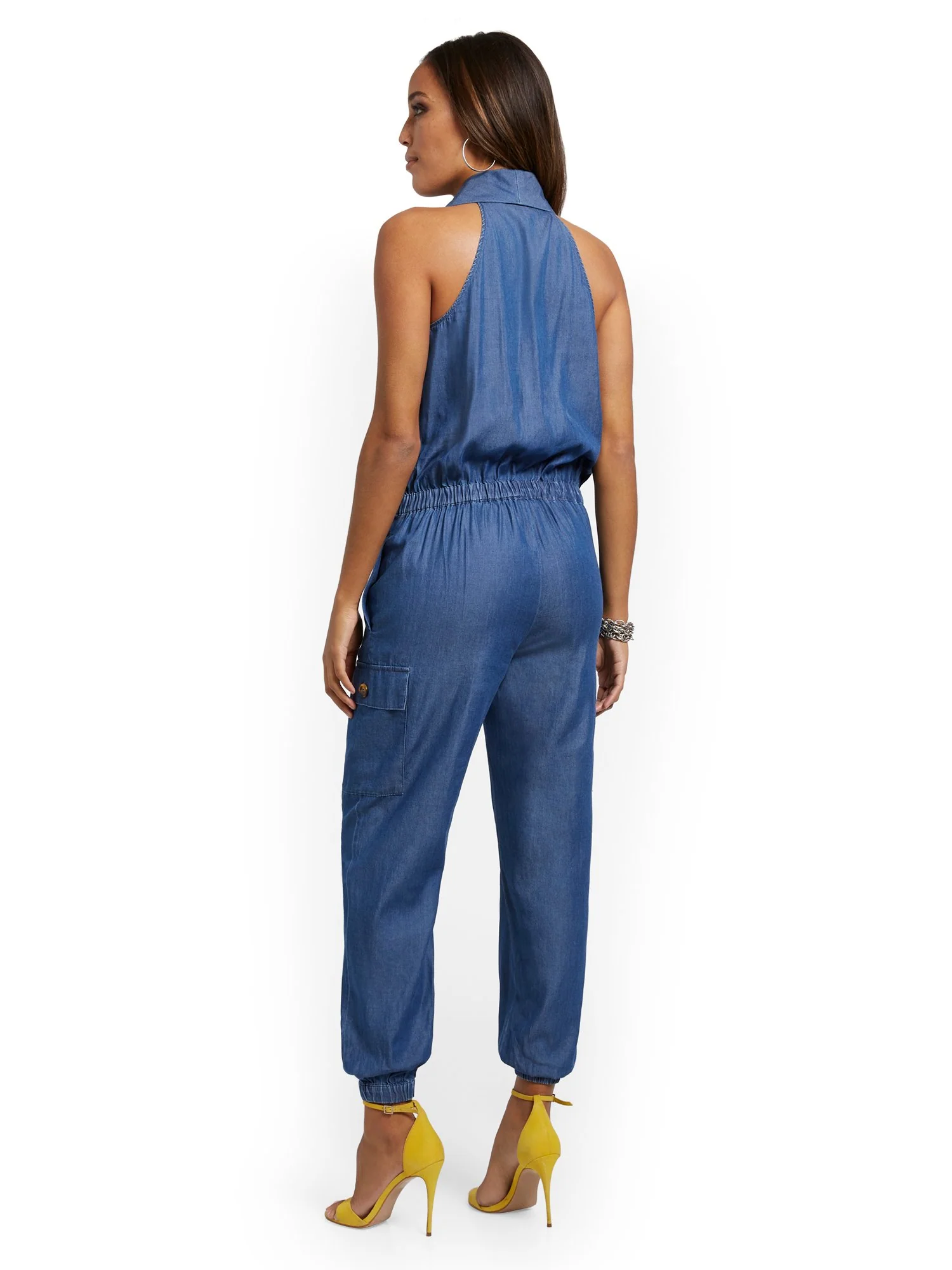 Chambray Shawl-Collar Tie-Front Jumpsuit - Image 3