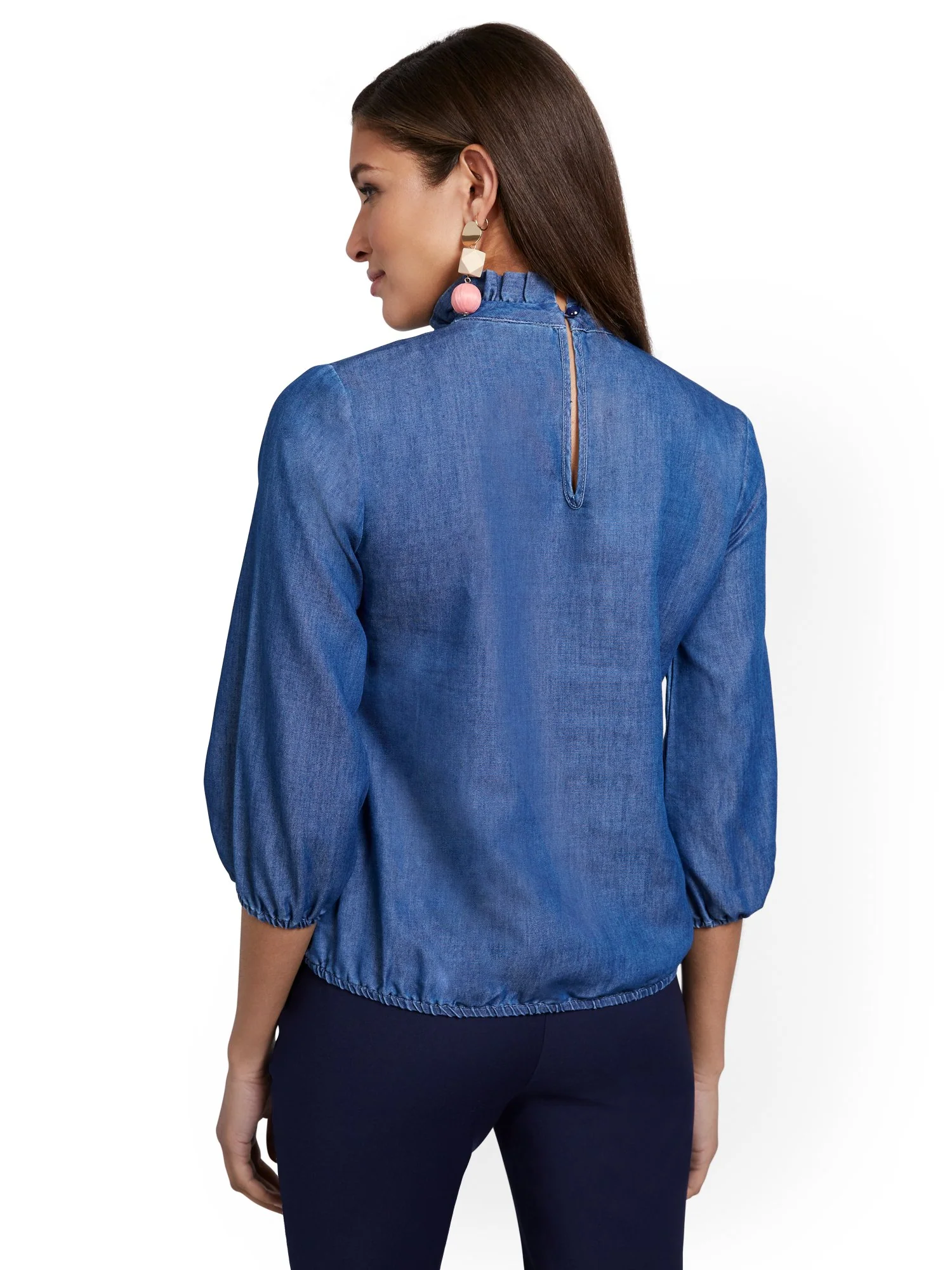 Chambray Tencel Mock-Neck Top - Image 3