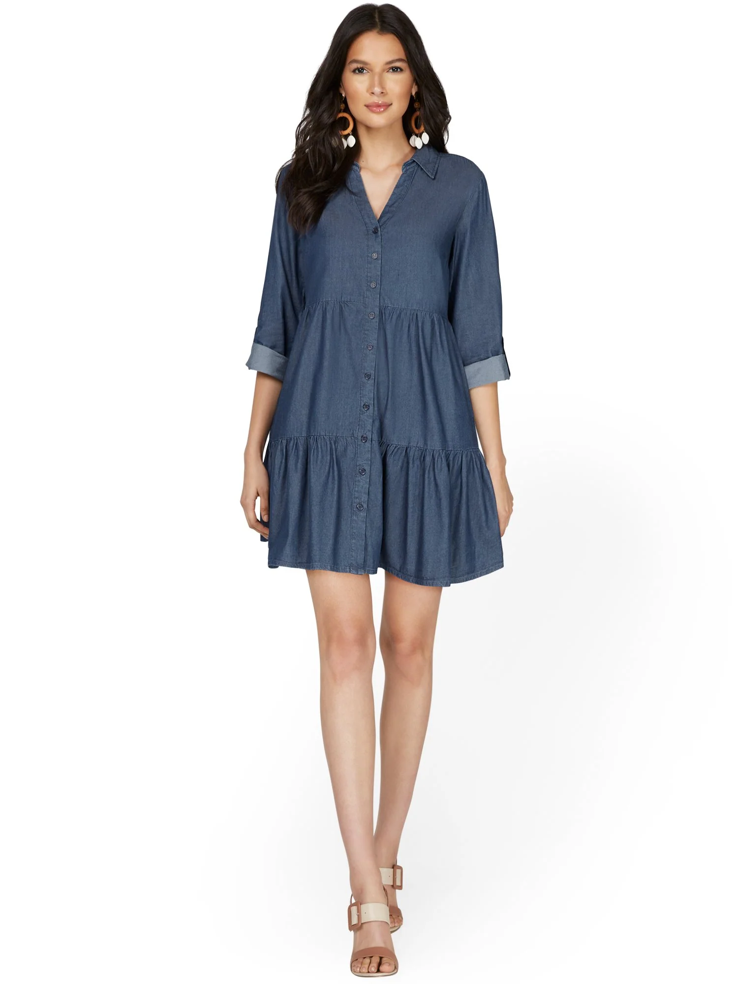 Chambray Tiered Shirtdress - Image 5
