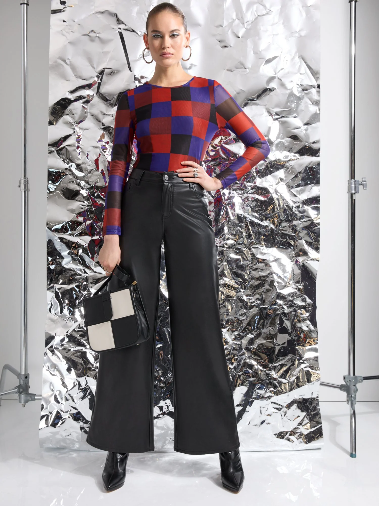 Checker-Print Mesh Top - Image 2