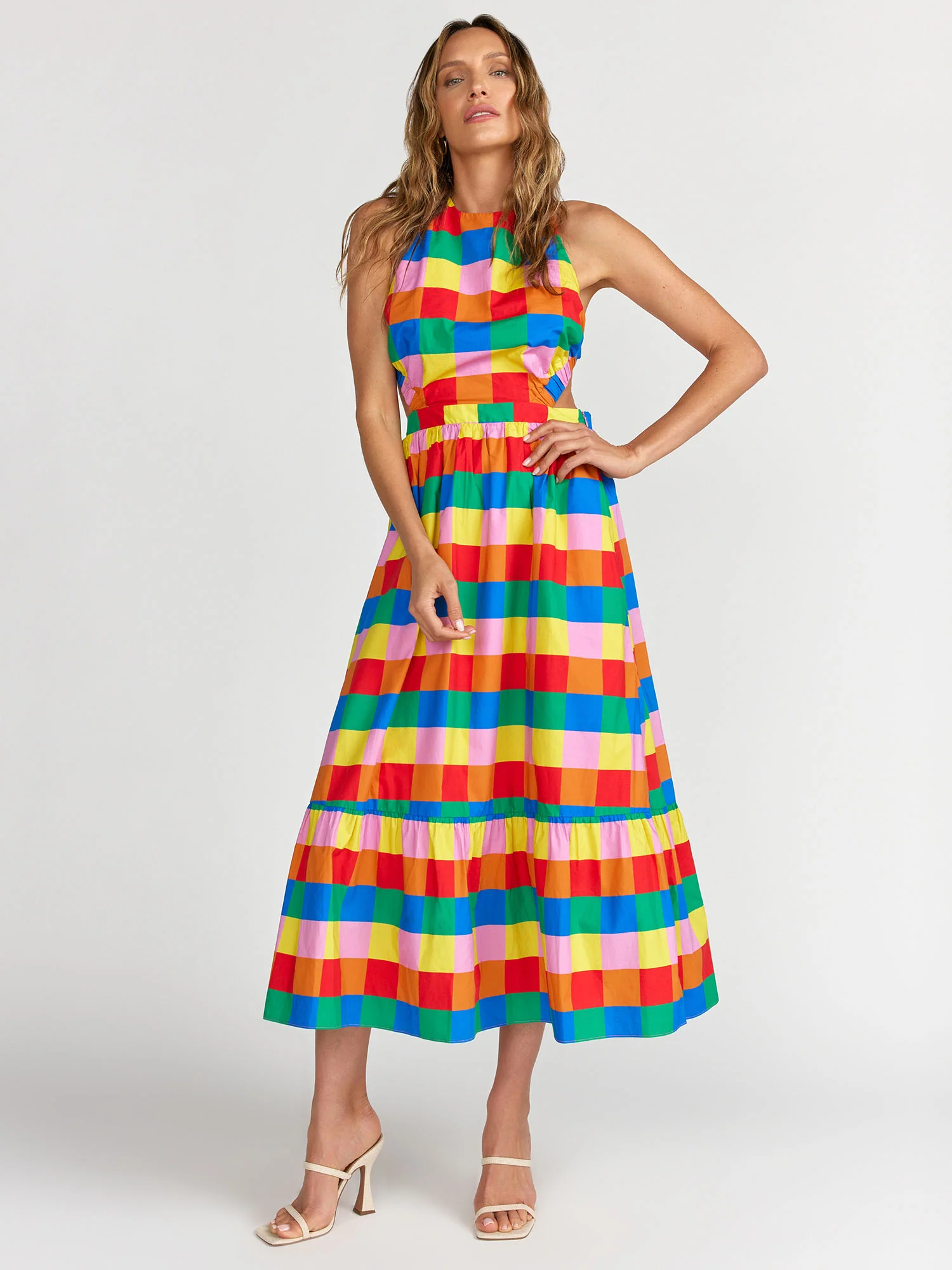 Checkered Open Back Midi Dress - English Factory