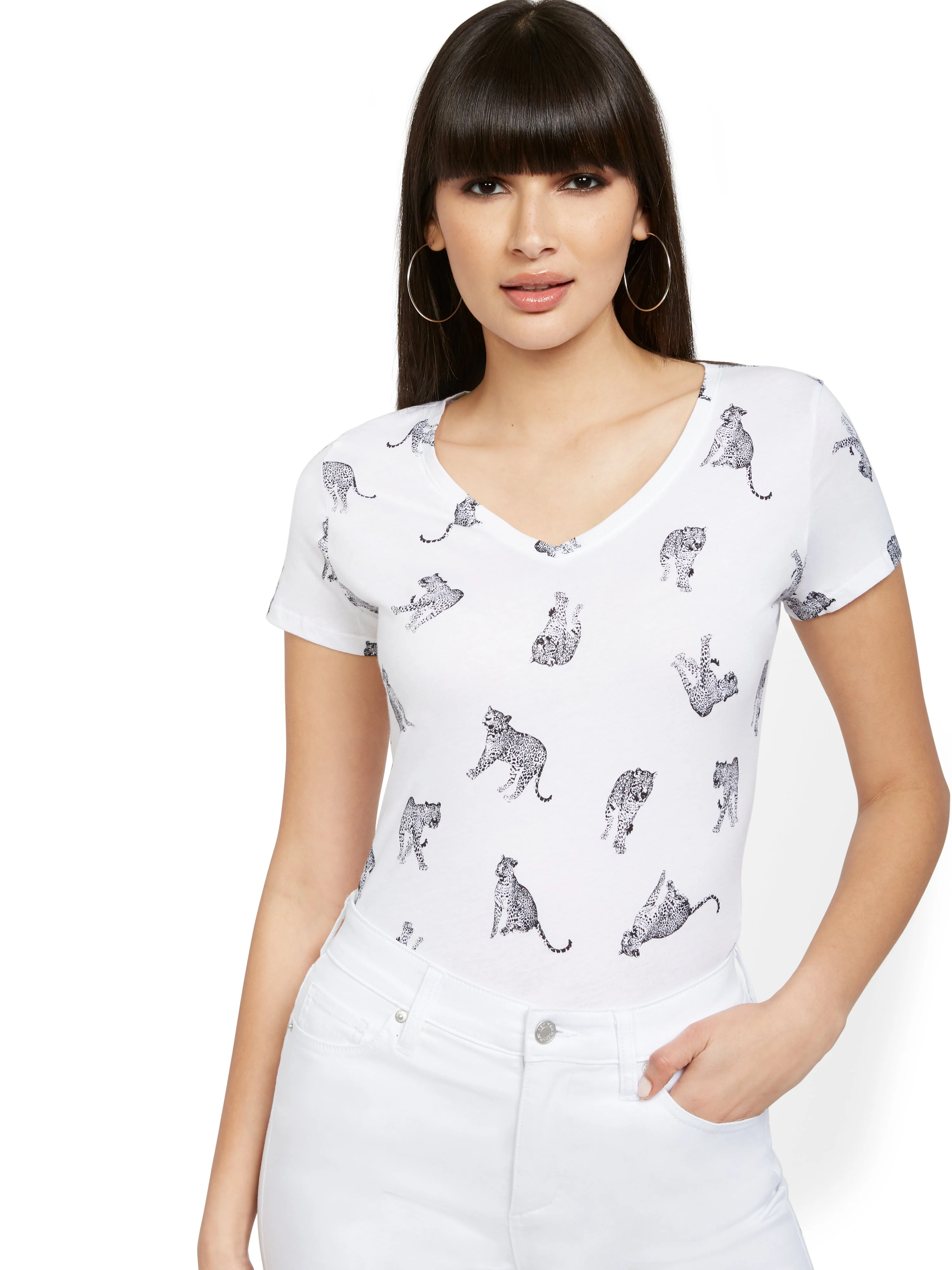 Cheetah-Print V-Neck Perfect Tee