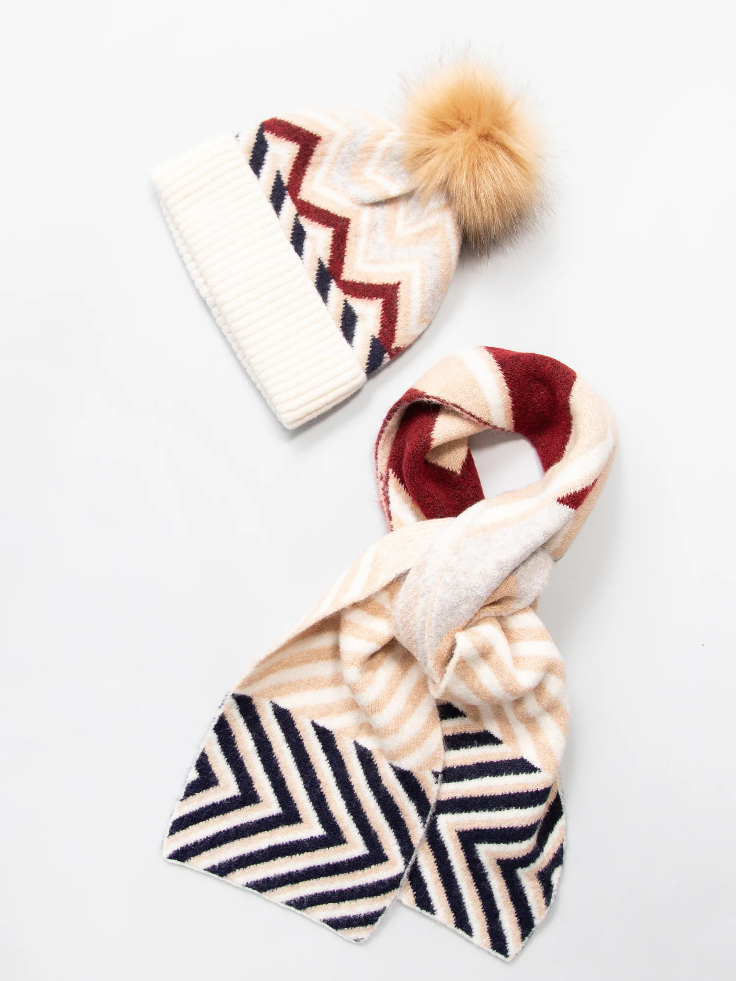 Chevron Faux Fur Pom Beanie - Marcus Adler - Image 5
