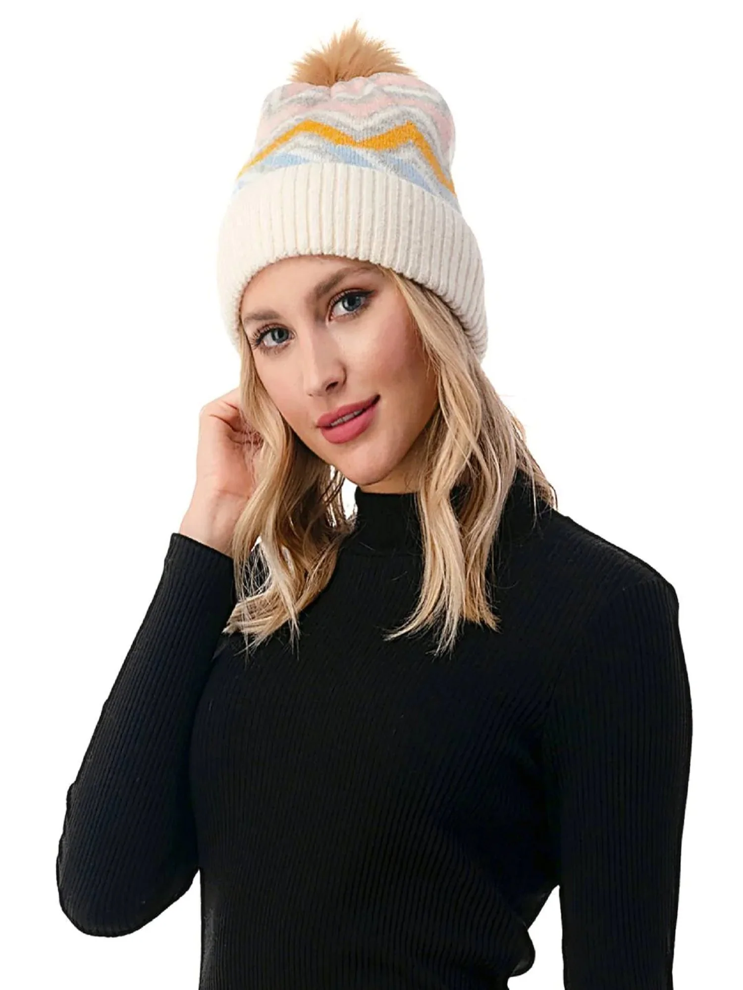 Chevron Faux Fur Pom Beanie - Marcus Adler - Image 8