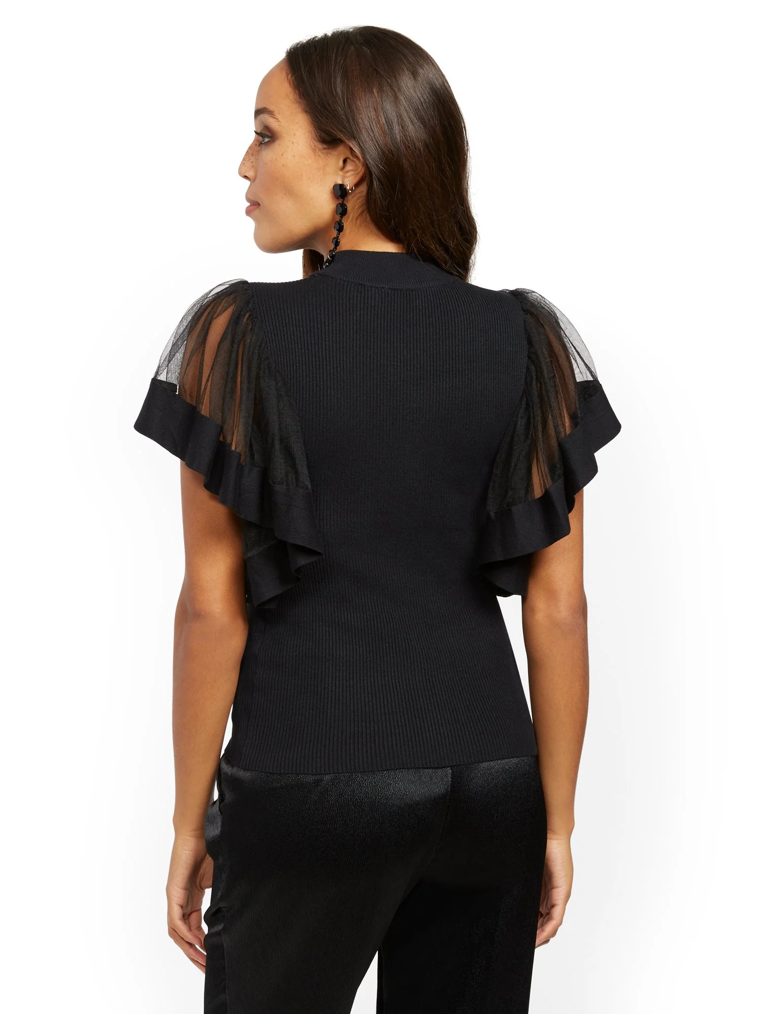 Chiffon-Sleeve Mock-Neck Sweater - 7th Avenue - Image 3