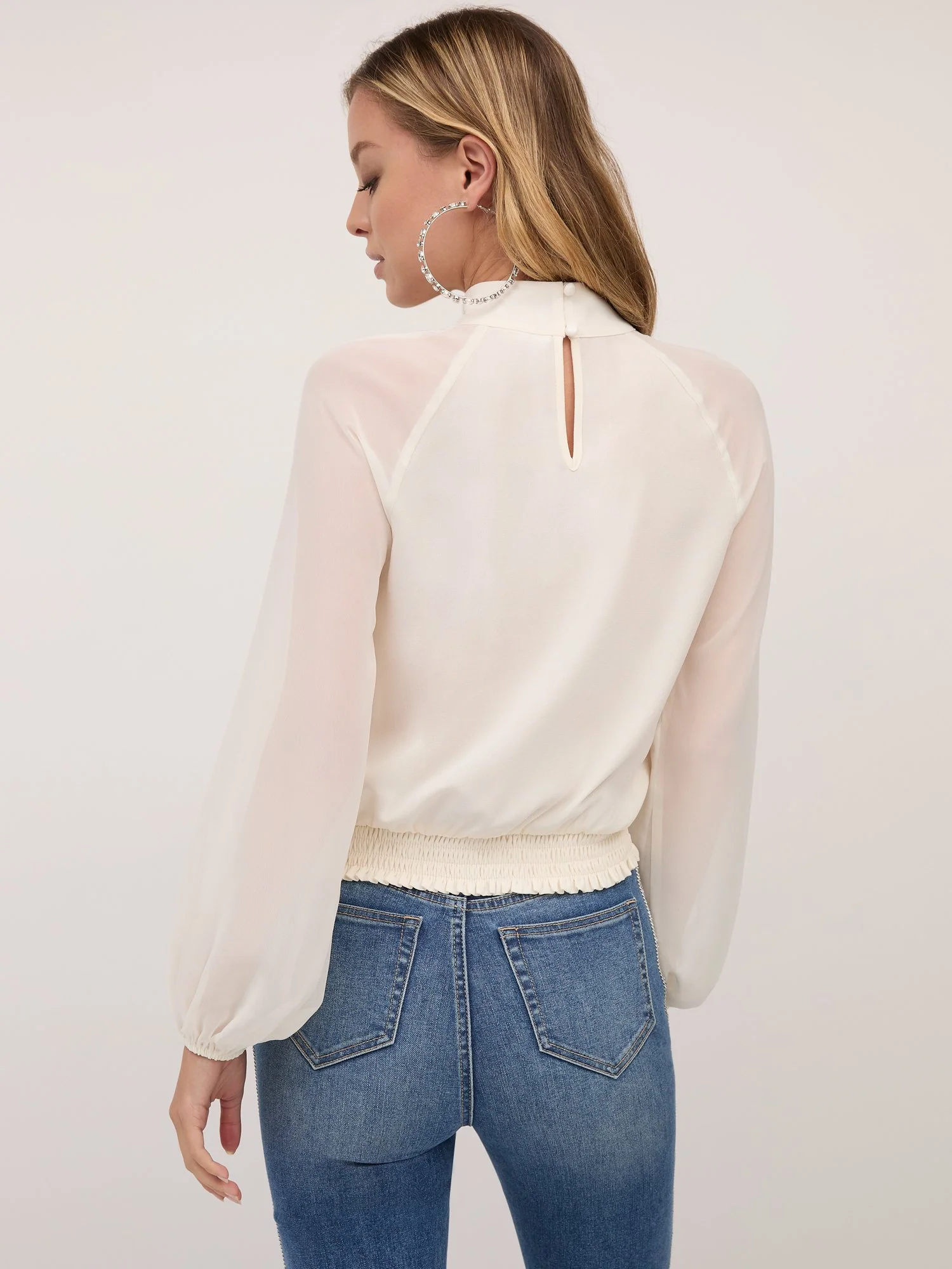 Chiffon-Sleeve Mock-Neck Top - Image 3