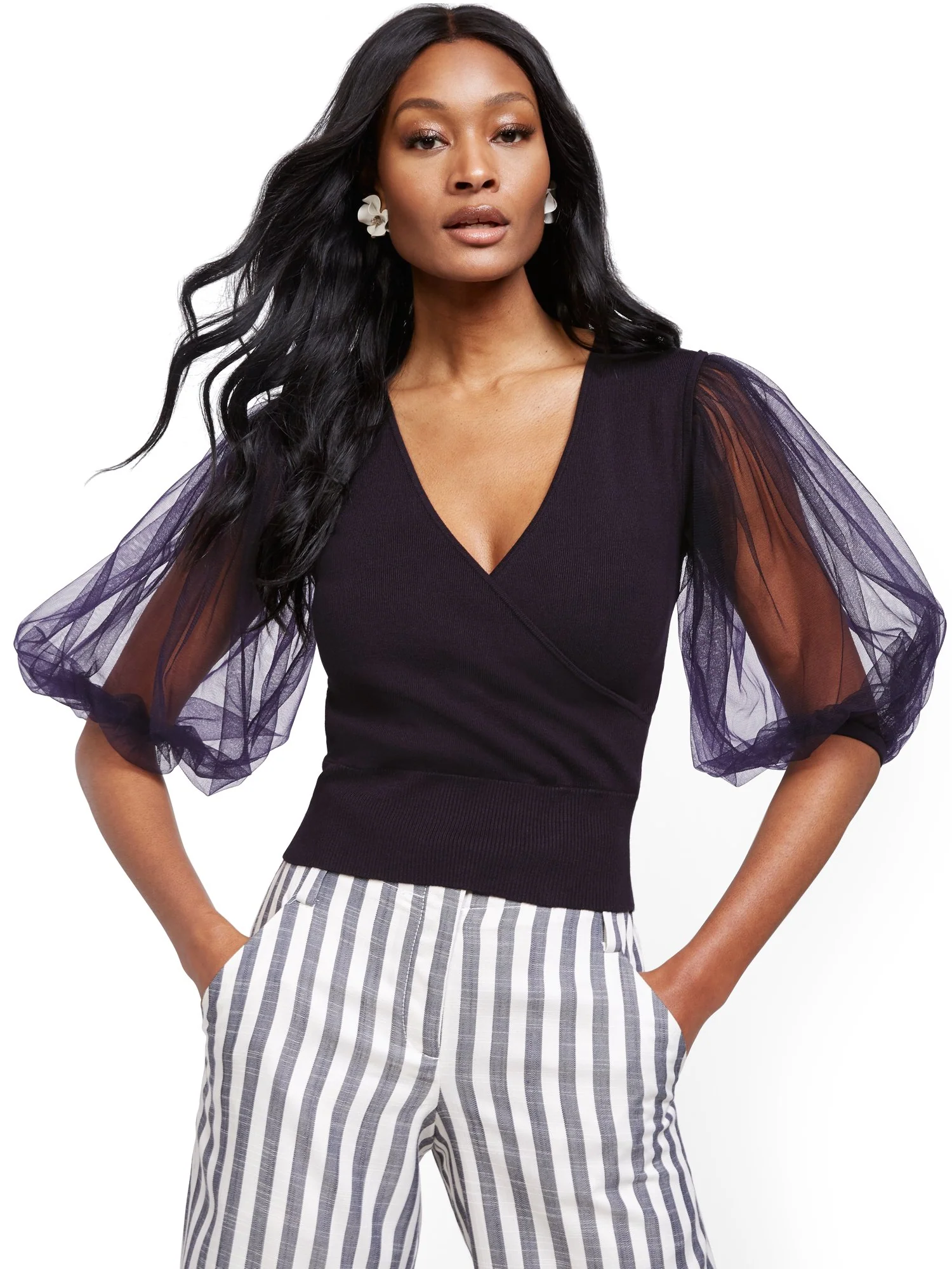Chiffon-Sleeve Wrap Sweater - 7th Avenue - Image 8