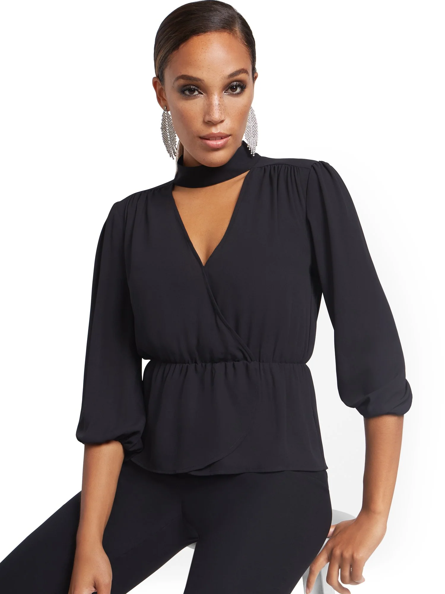 Choker V-Neck Surplice Top - Image 2