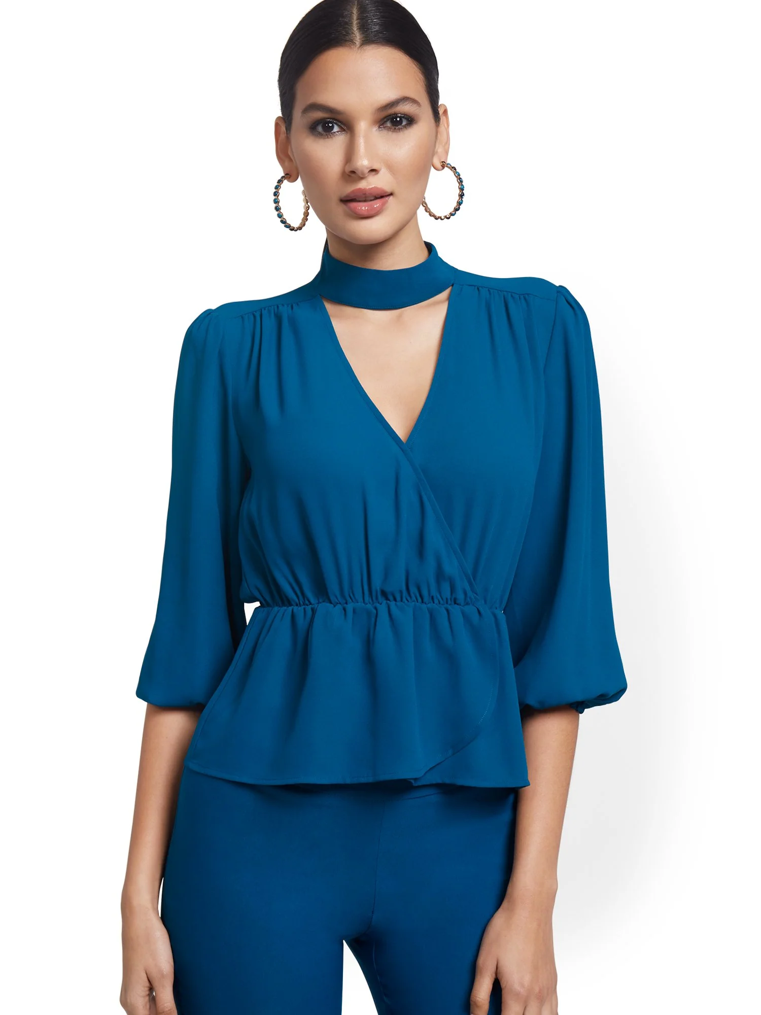 Choker V-Neck Surplice Top - Image 6