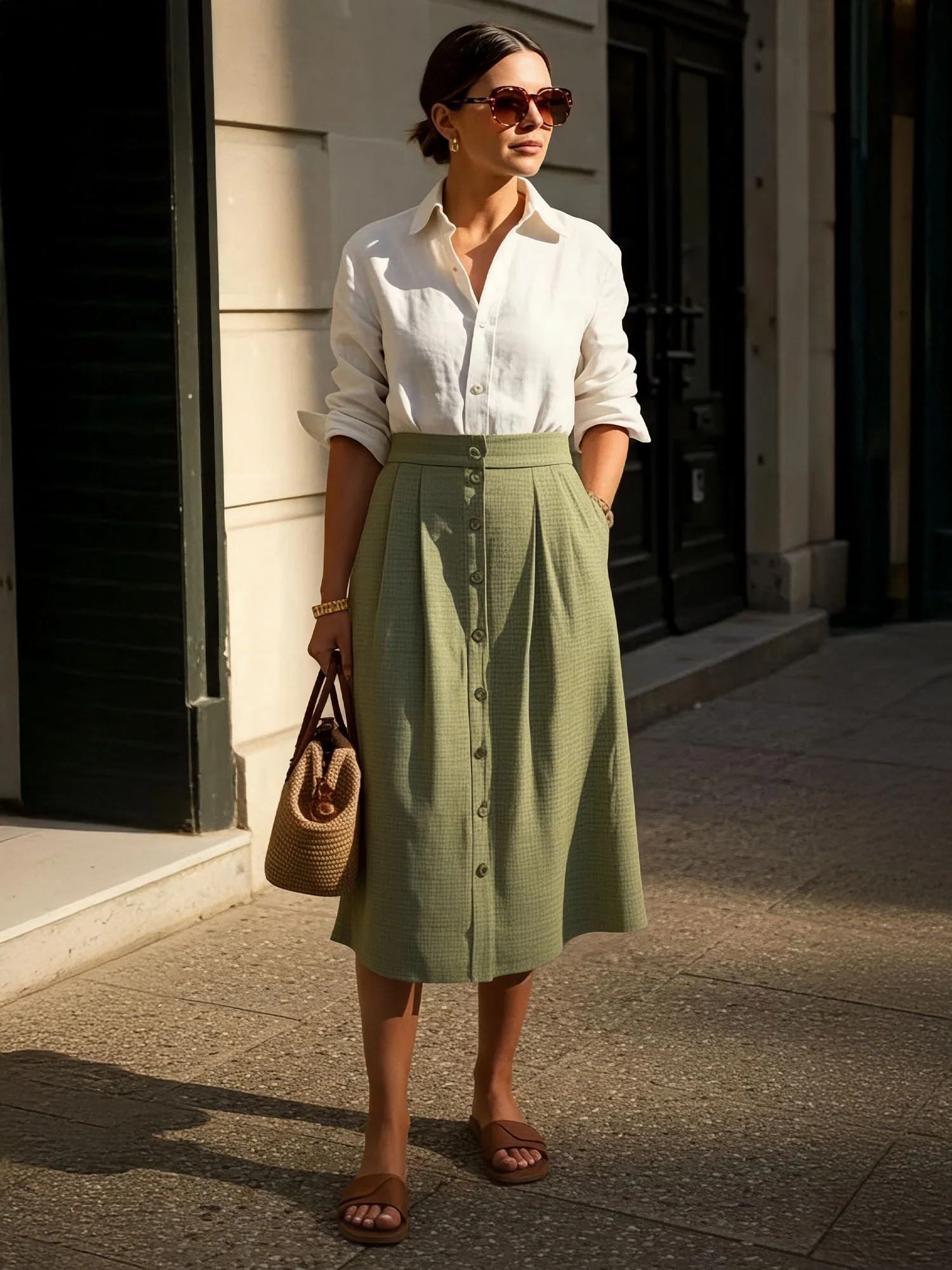Circle Button Down Midi Skirt - Image 8