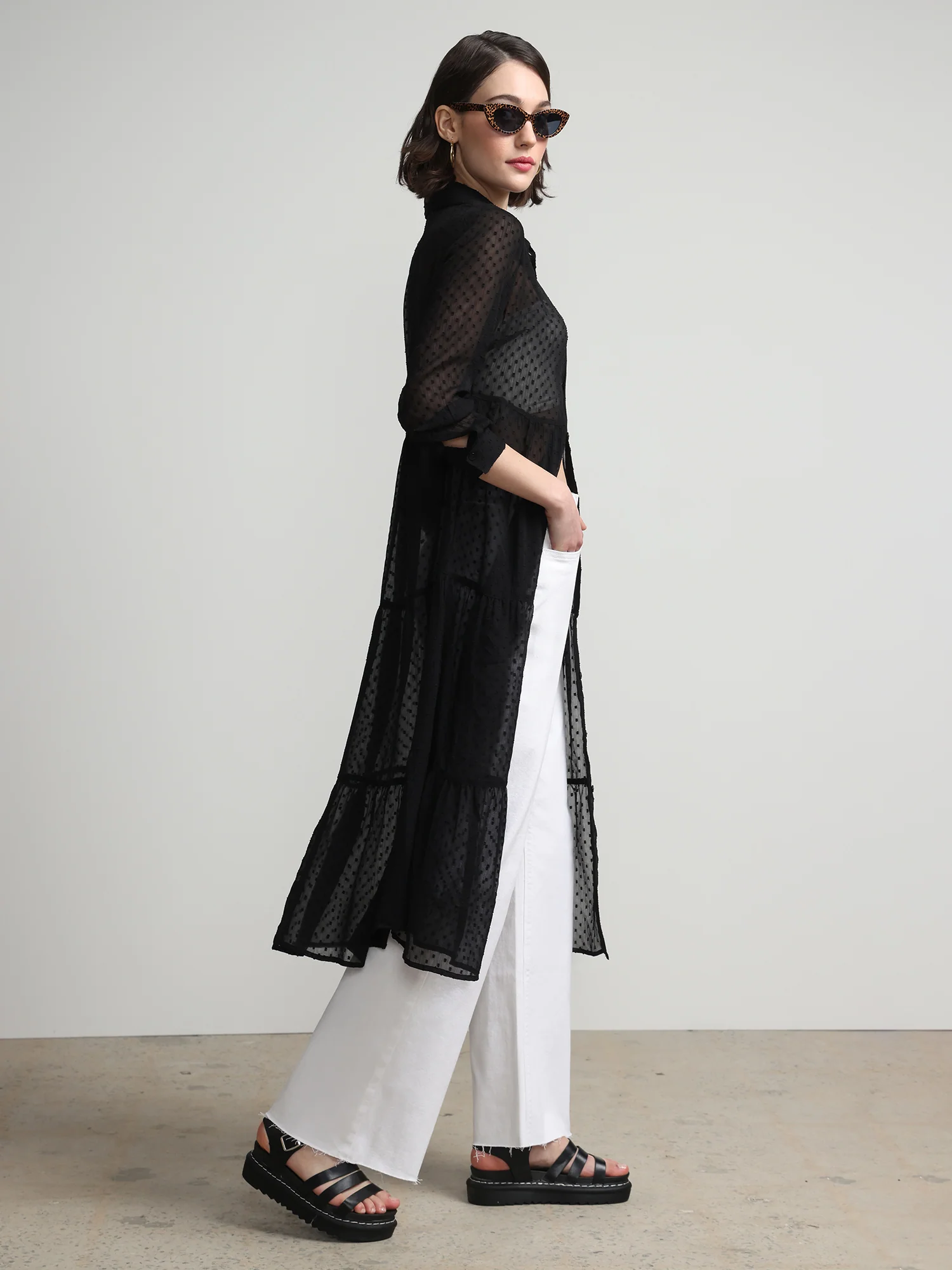 Clip-Dot Button-Front Maxi Blouse - Image 2