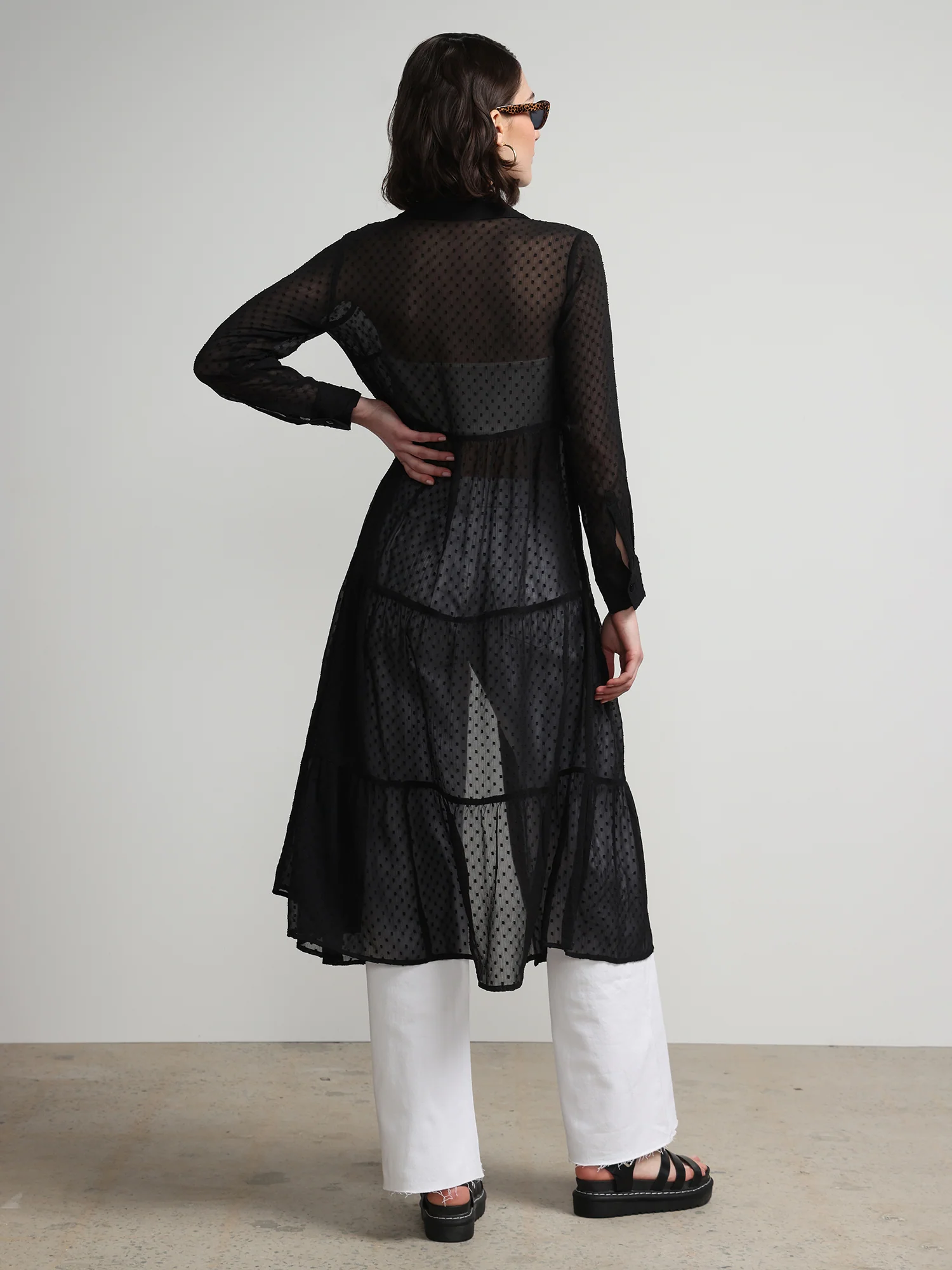 Clip-Dot Button-Front Maxi Blouse - Image 3