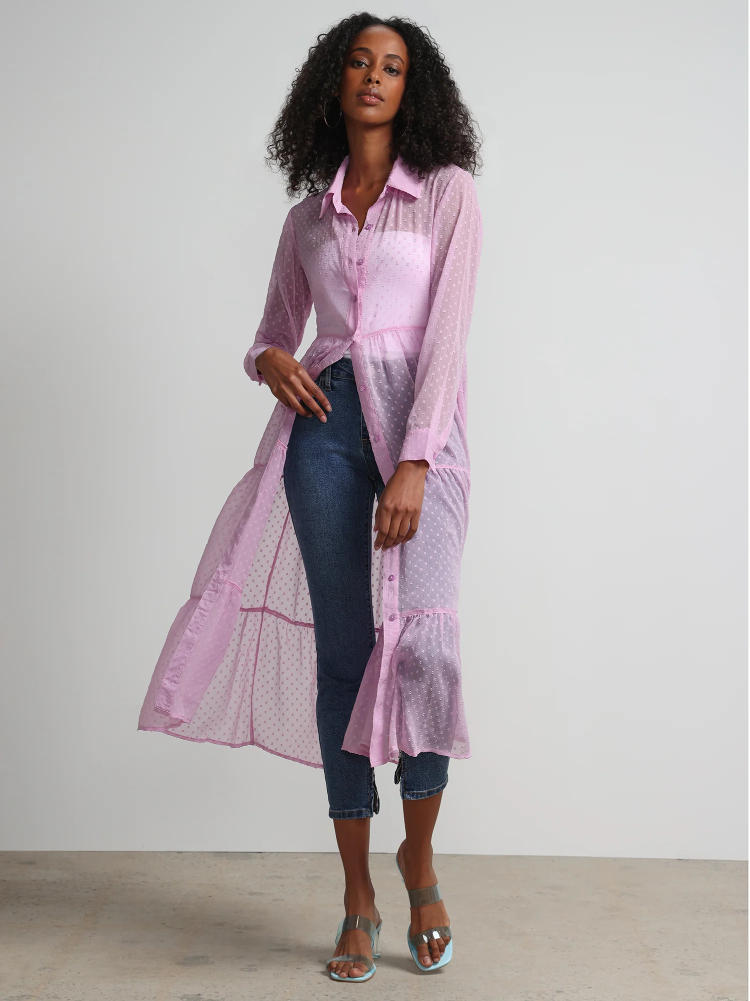 Clip-Dot Button-Front Maxi Blouse - Image 6